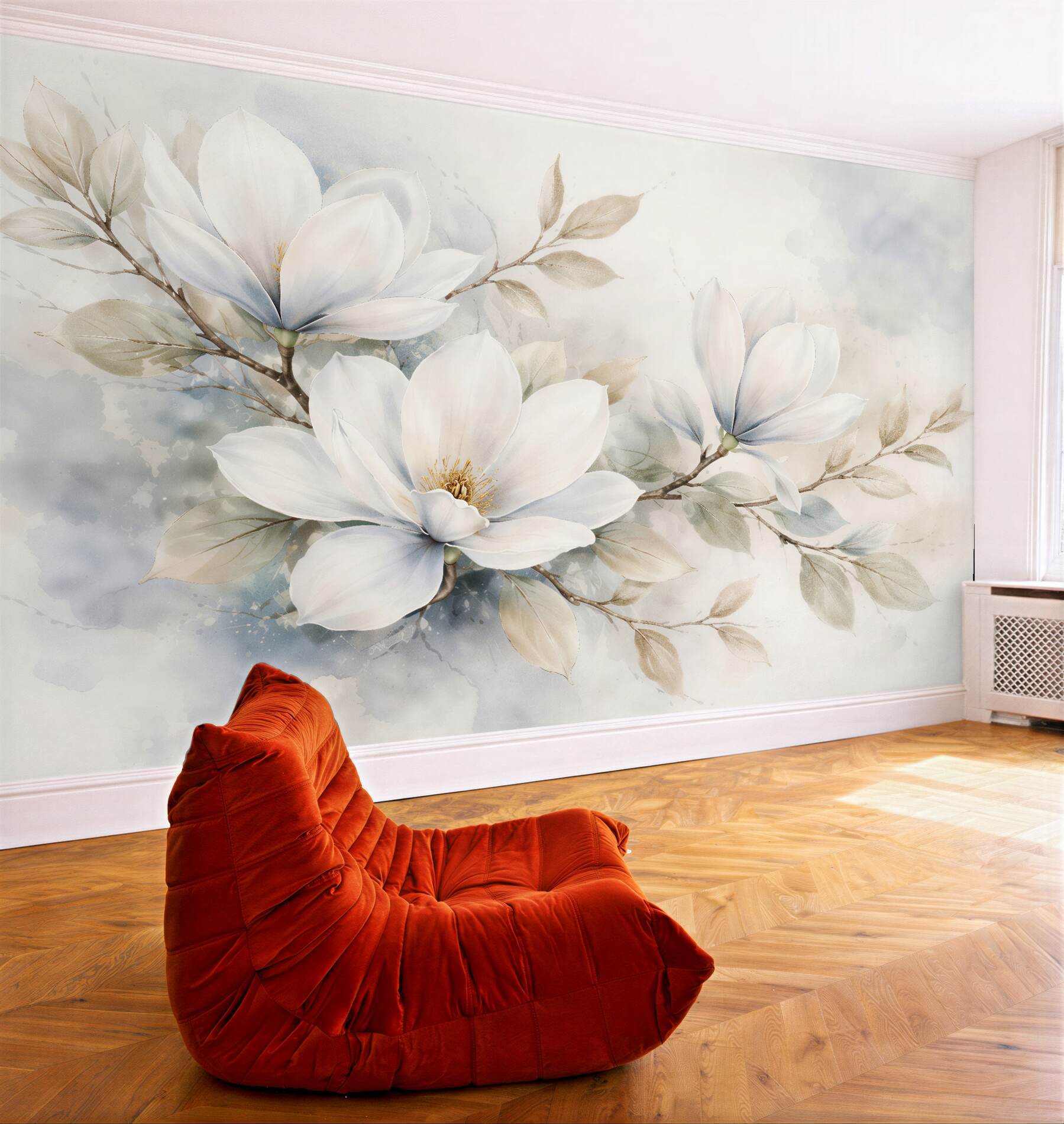Fototapet Magnolii delicate în acuarelă