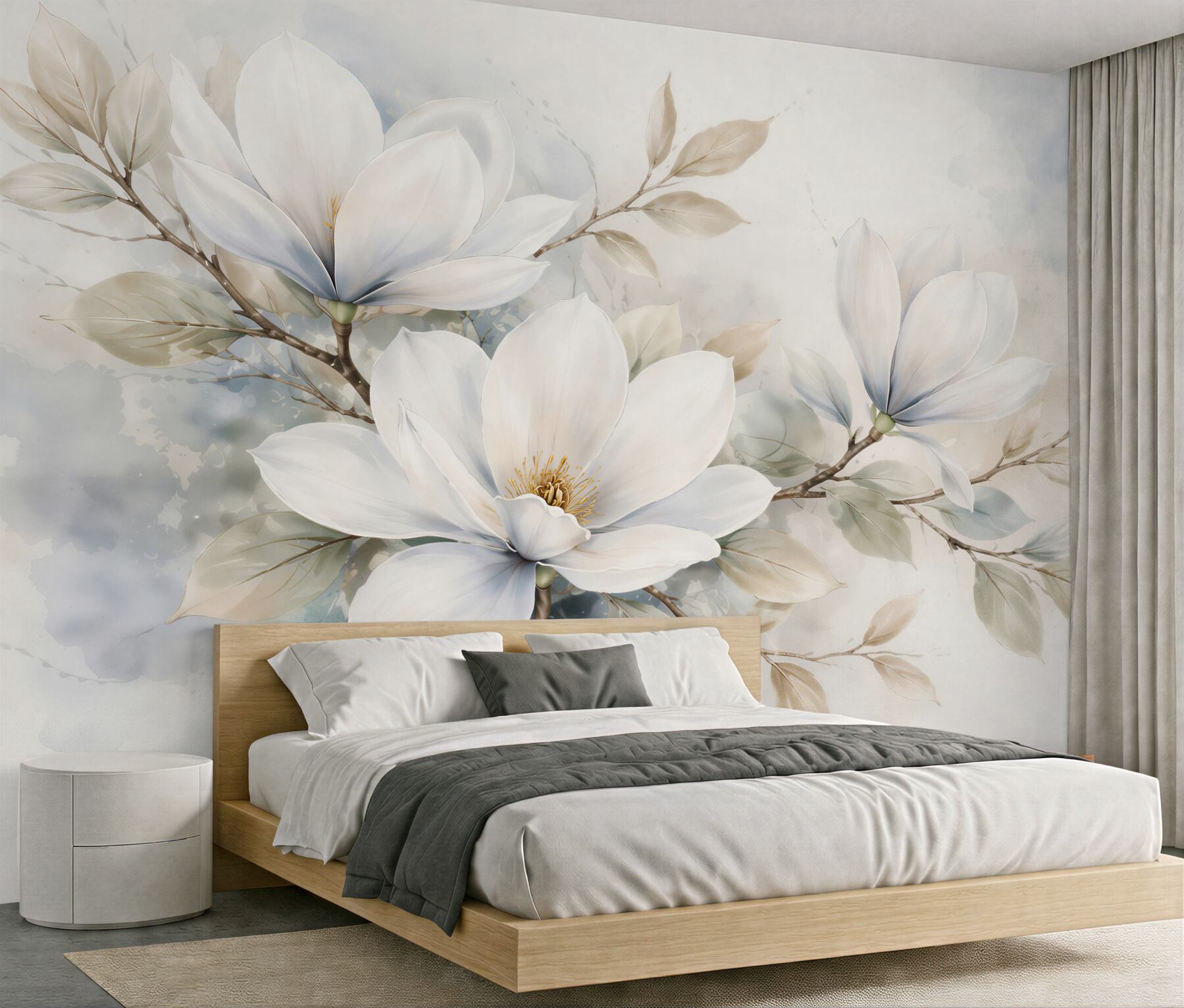 Fototapet Magnolii delicate în acuarelă