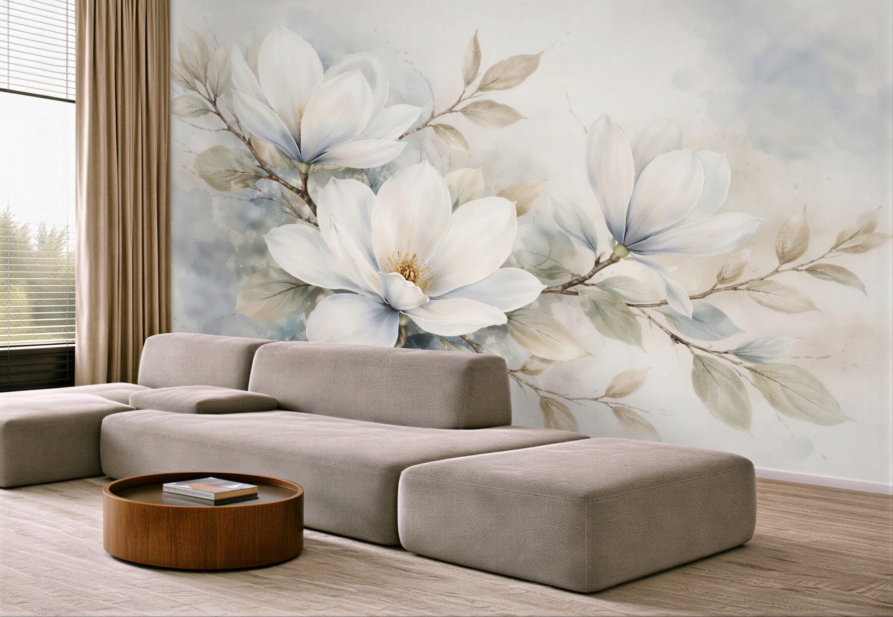 Fototapet Magnolii delicate în acuarelă