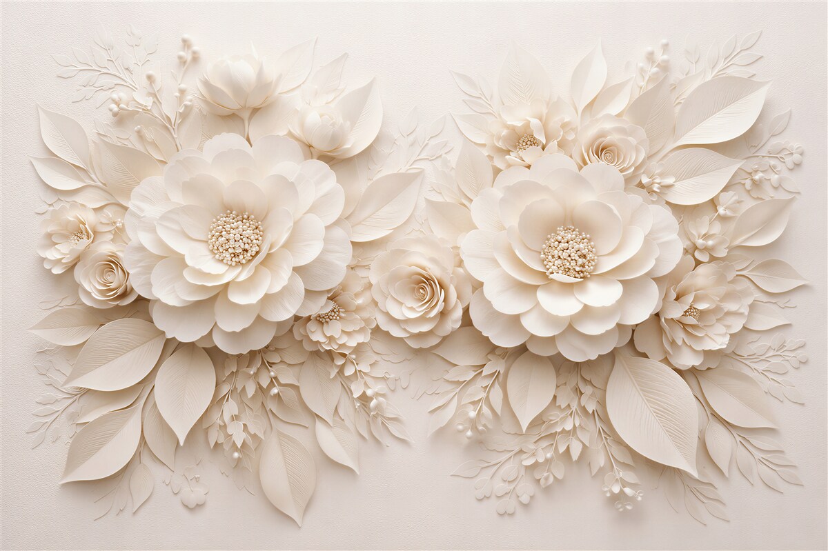 Fototapet Flori crem în relief elegant