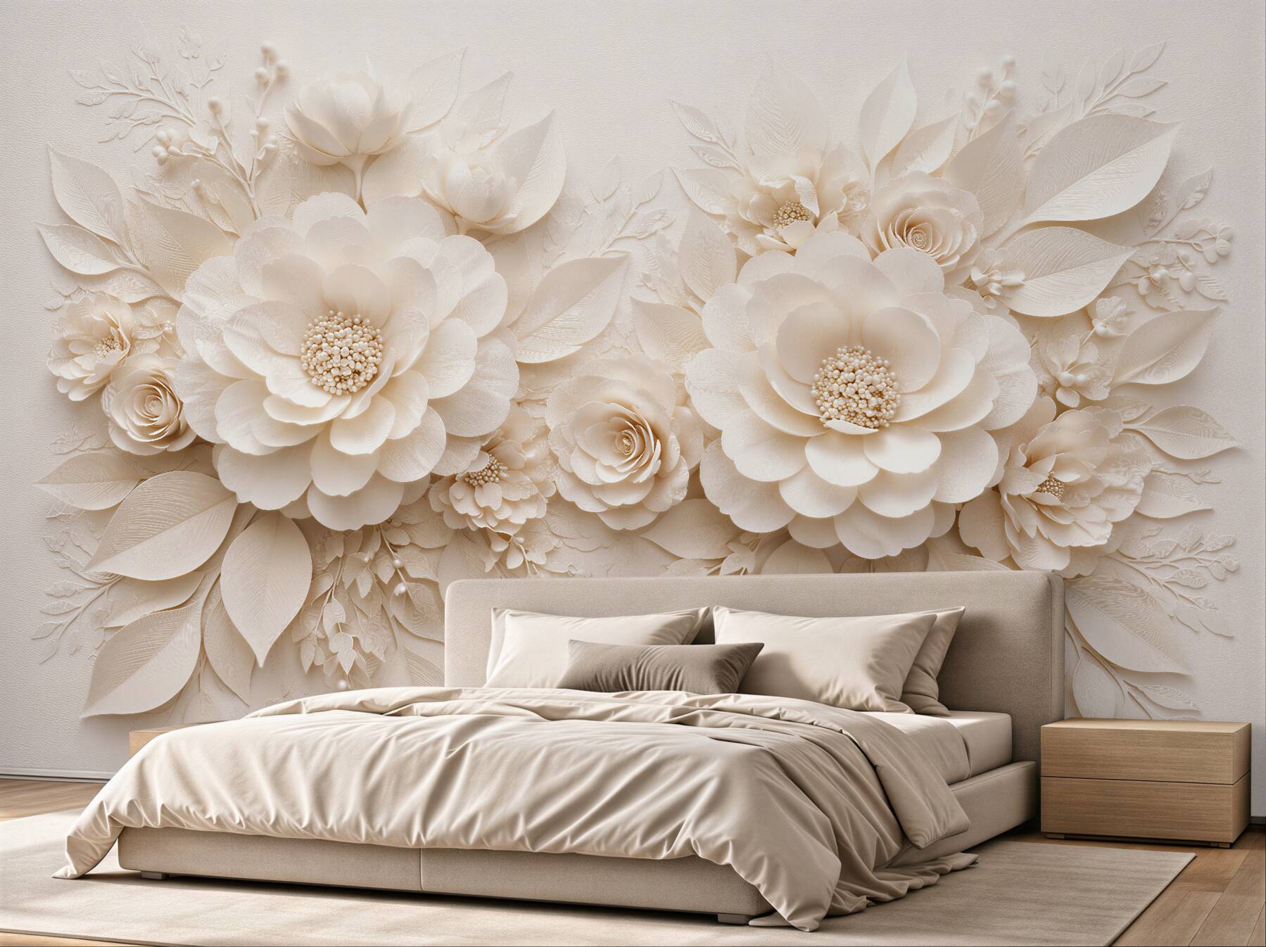 Fototapet Flori crem în relief elegant