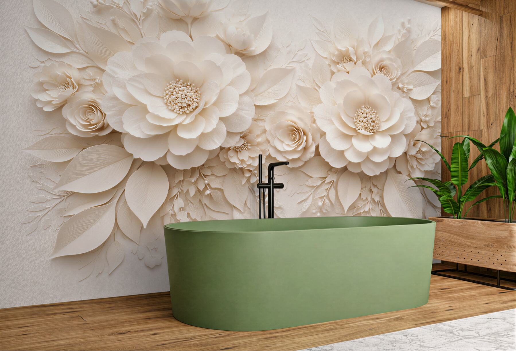 Fototapet Flori crem în relief elegant