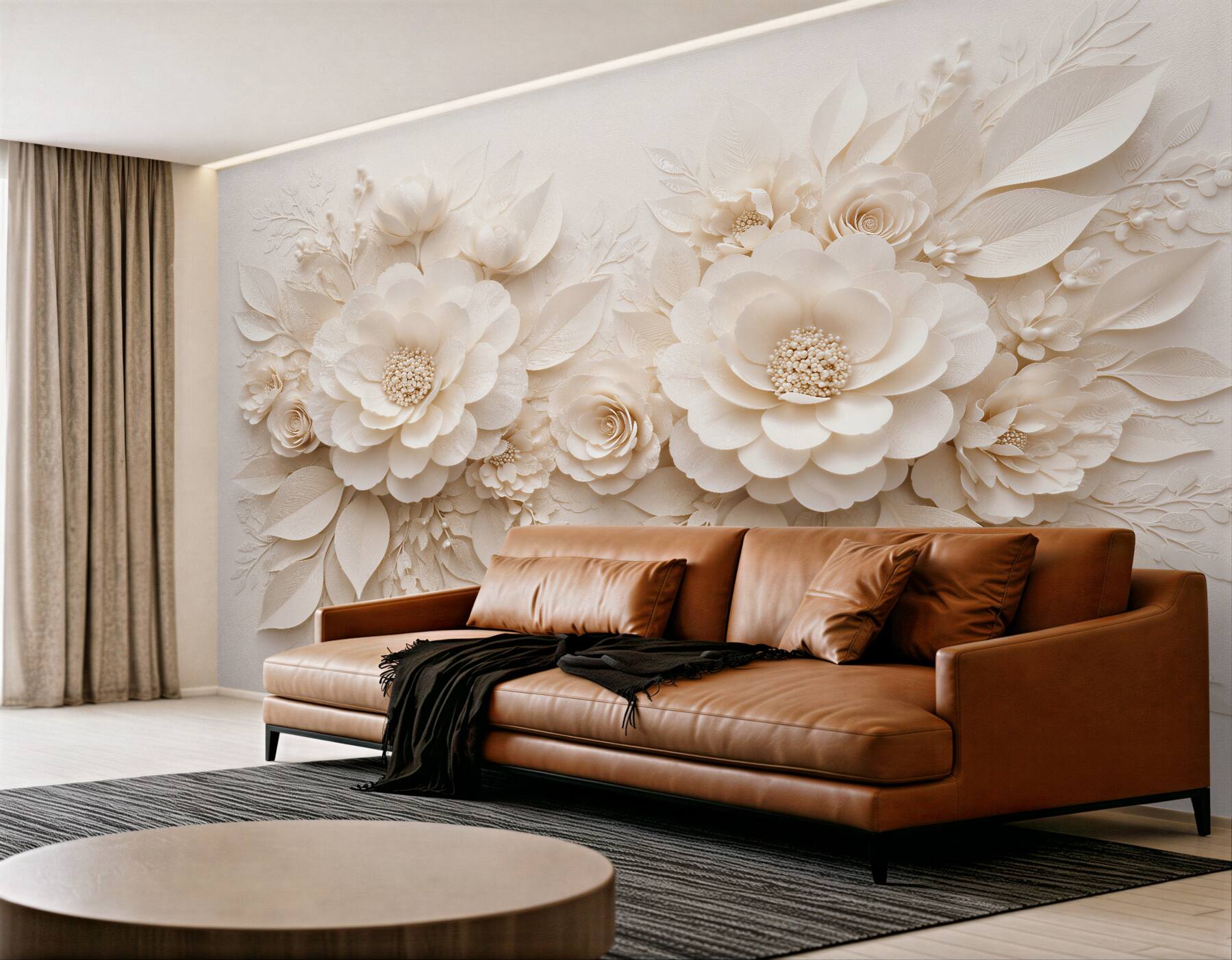 Fototapet Flori crem în relief elegant