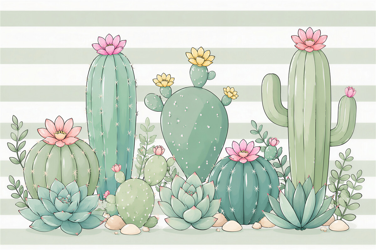 Fototapet Cactuși pastel cu flori