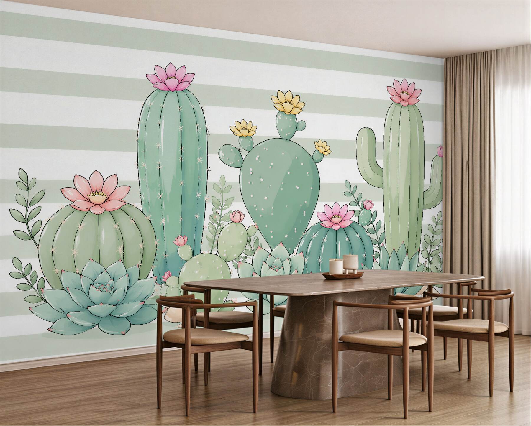 Fototapet Cactuși pastel cu flori