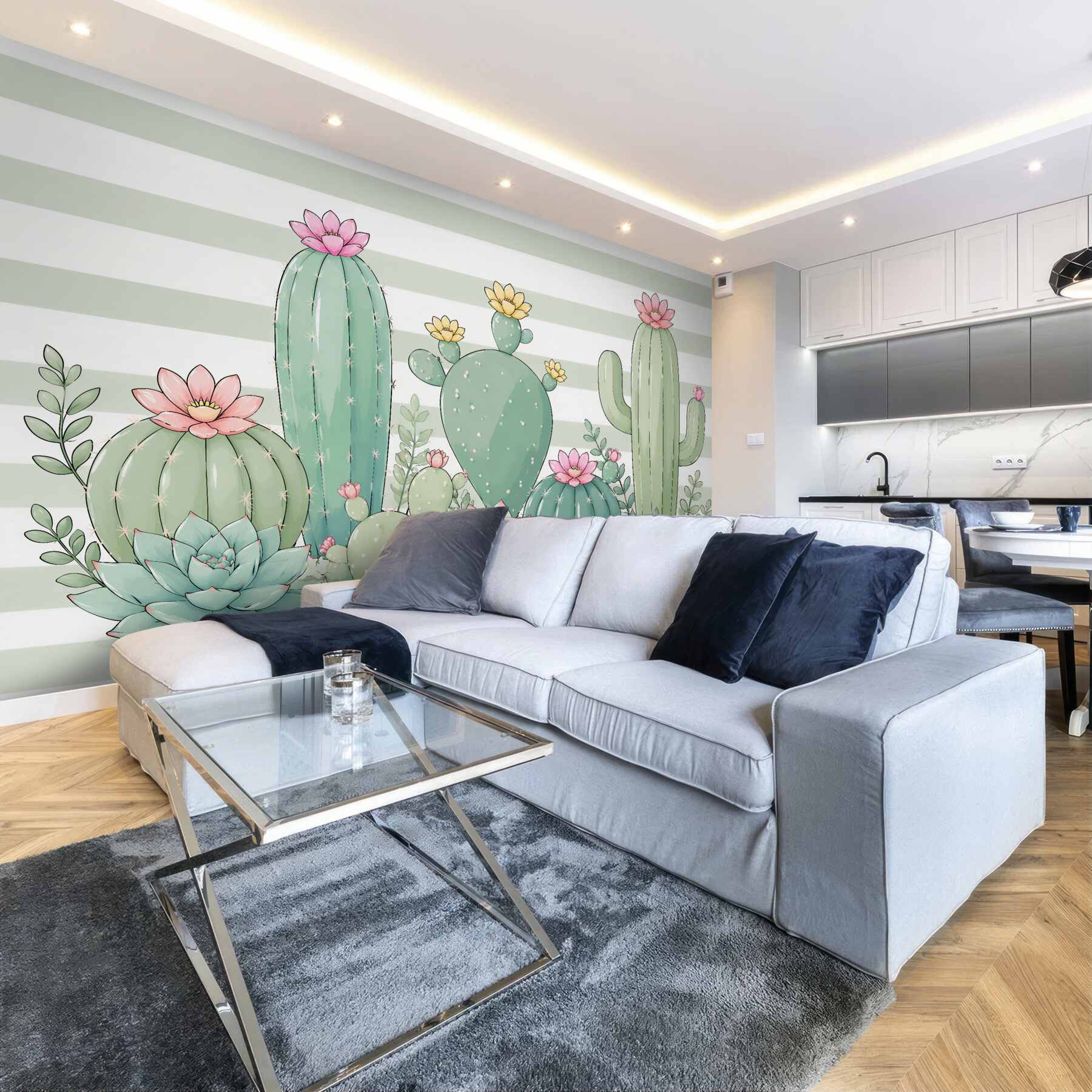 Fototapet Cactuși pastel cu flori