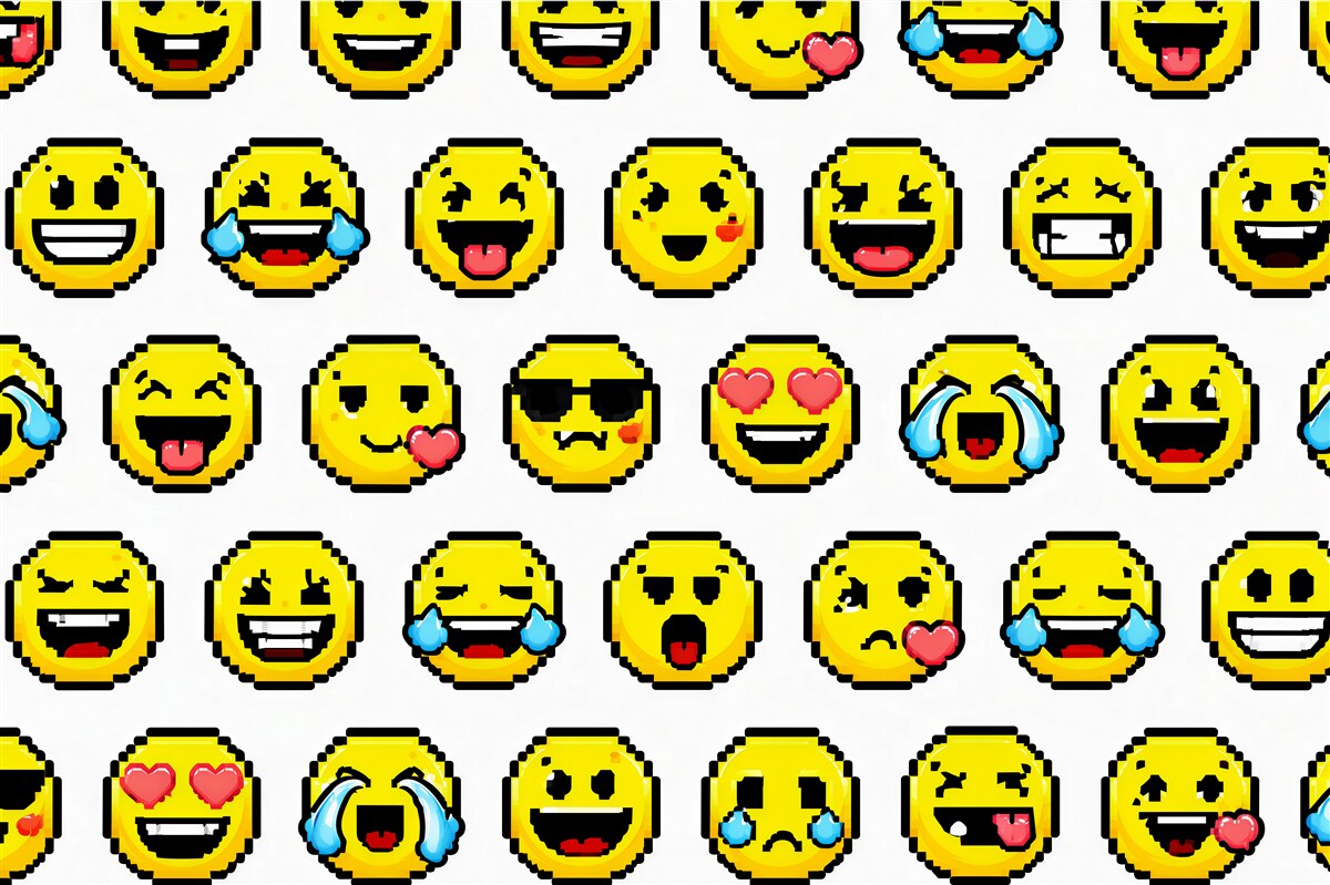 Fototapet Emoticoane pixelate pline de bucurie