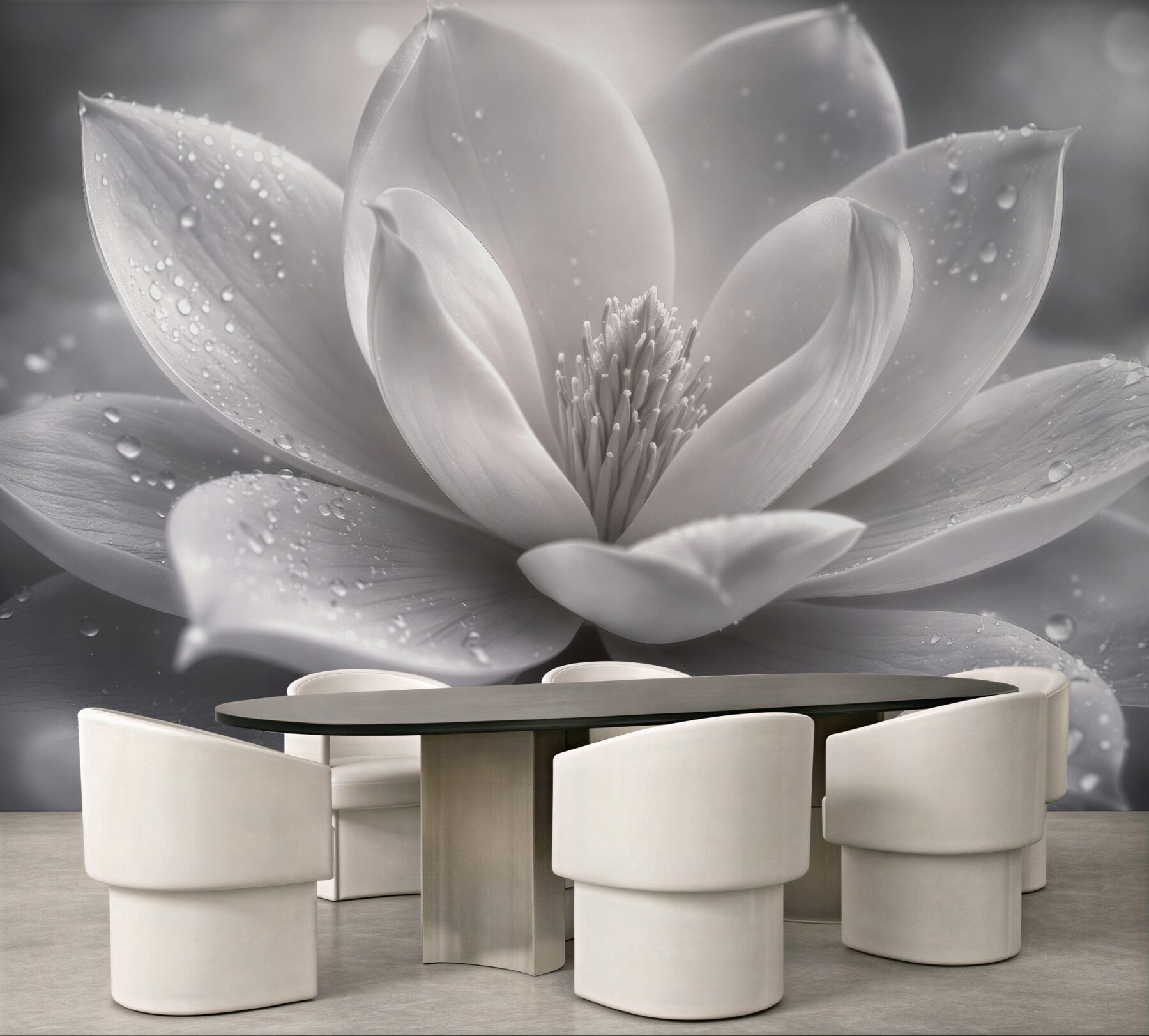 Fototapet Magnolie albă cu picături de rouă