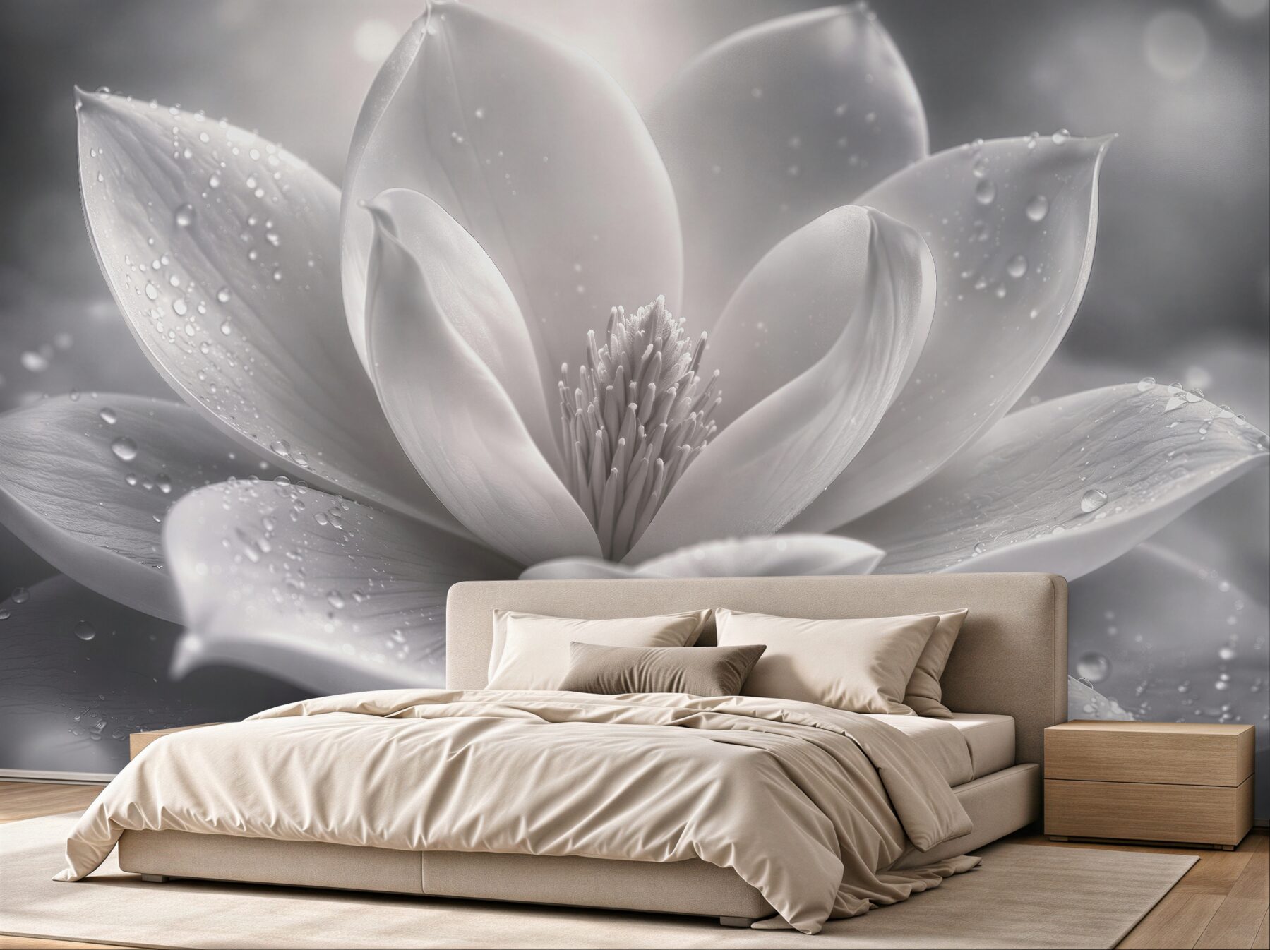 Fototapet Magnolie albă cu picături de rouă