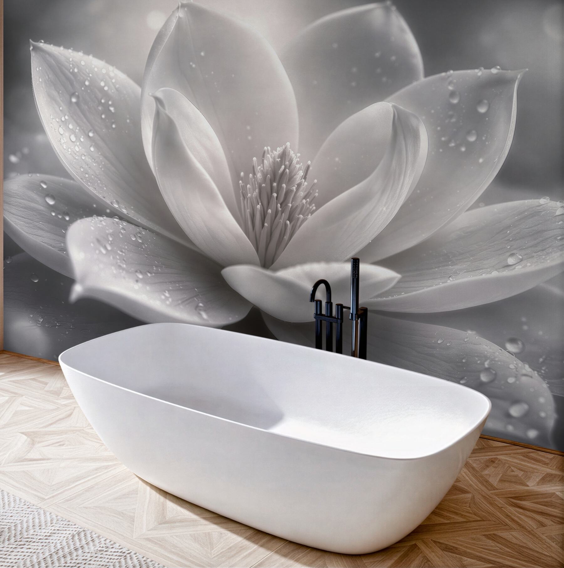 Fototapet Magnolie albă cu picături de rouă