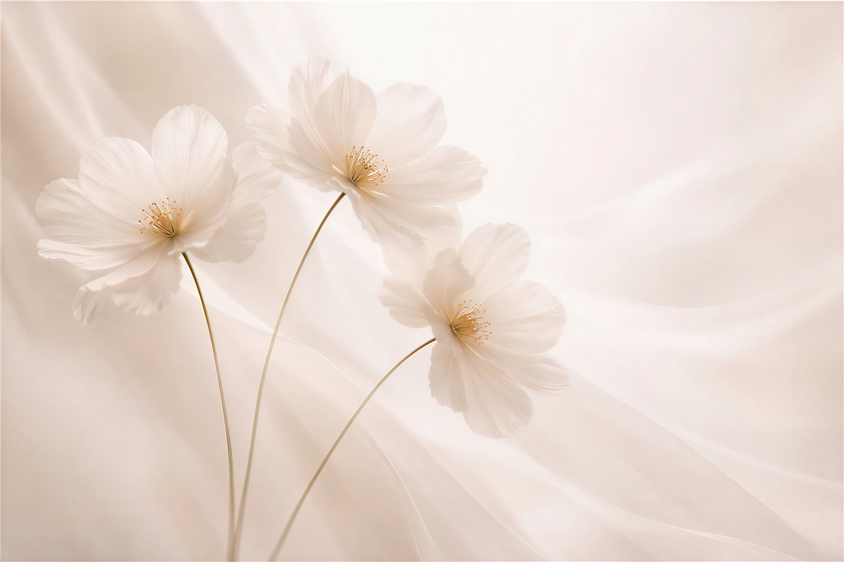 Fototapet Flori albe delicate pe mătase