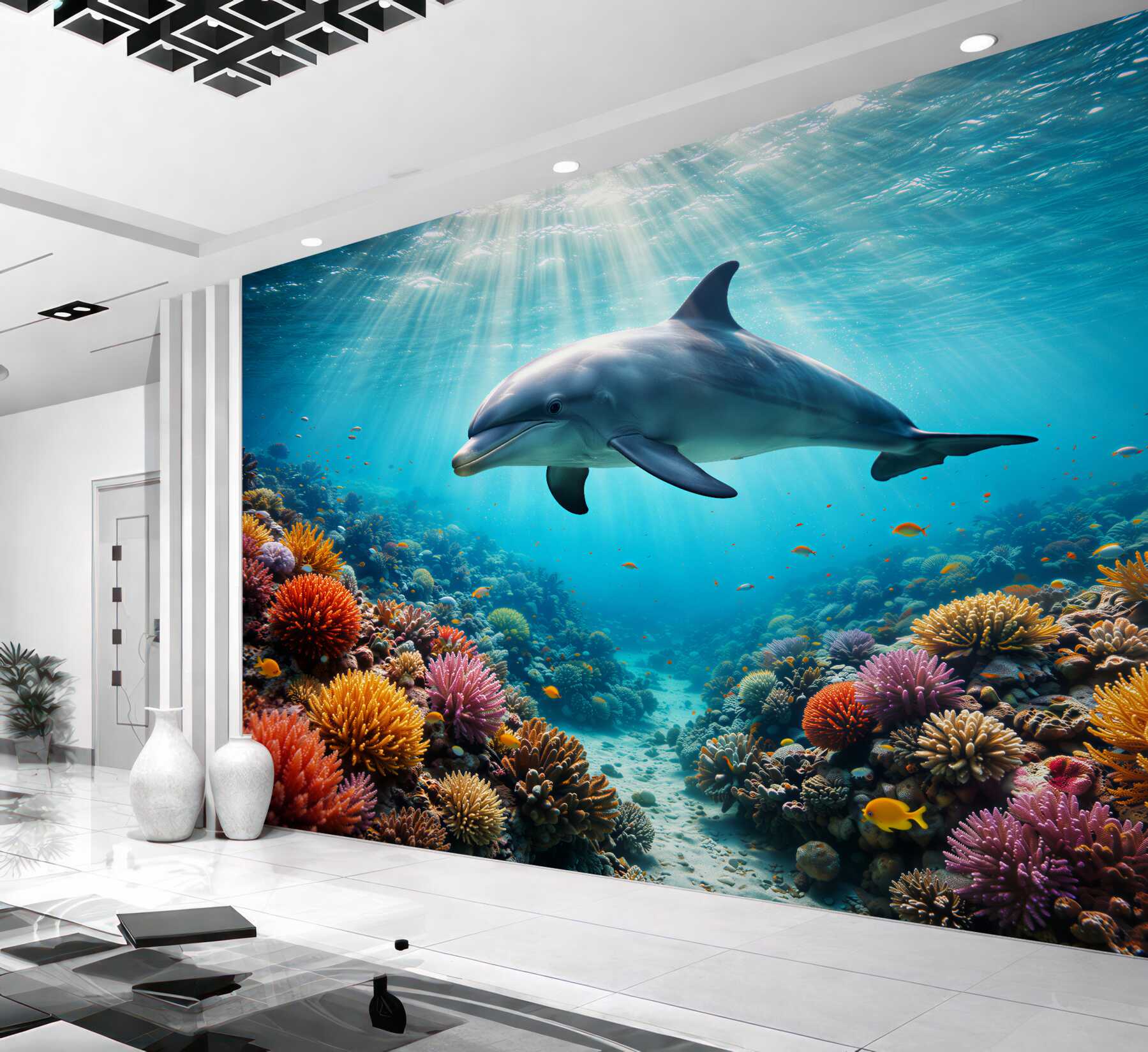 Fototapet Delfin în reciful colorat