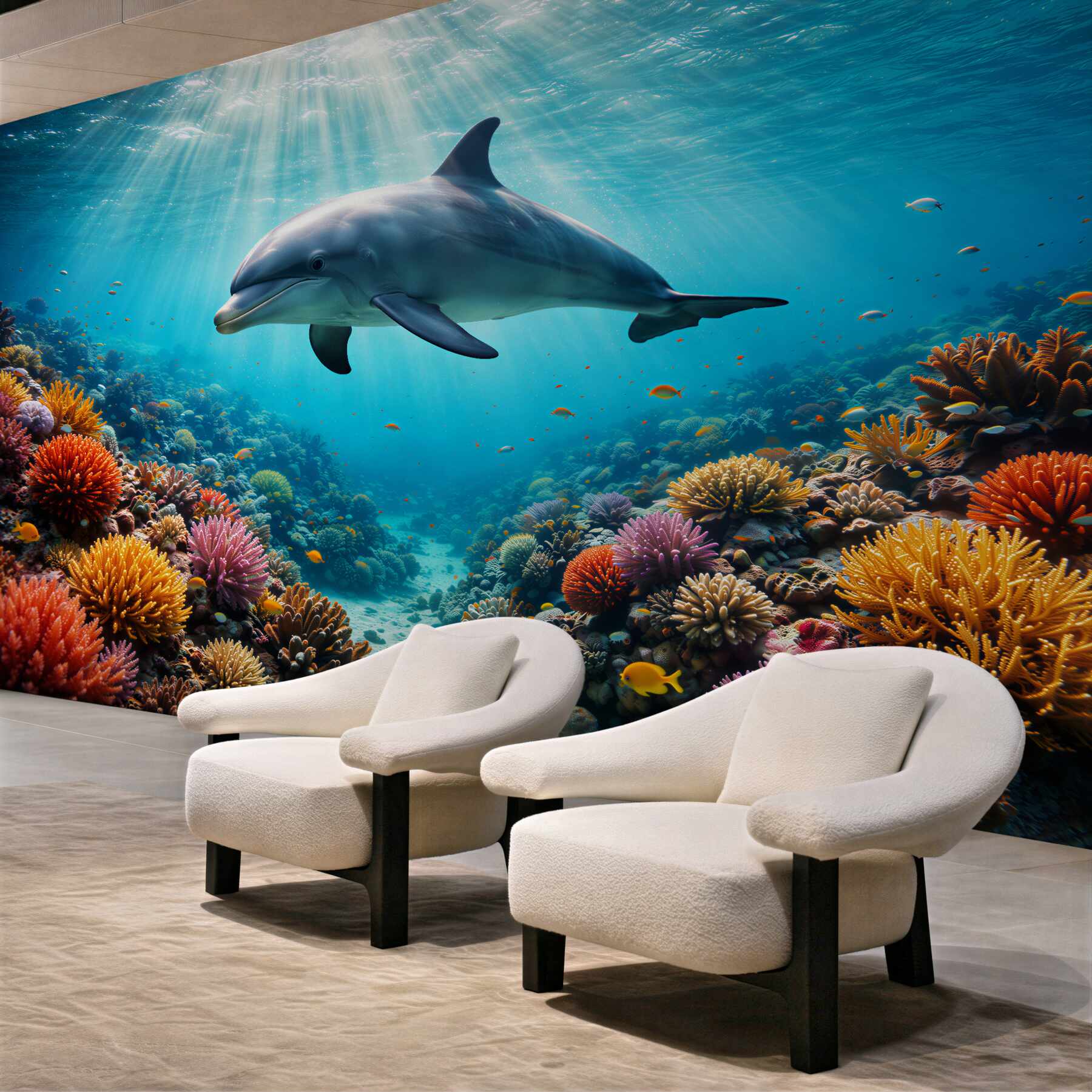Fototapet Delfin în reciful colorat