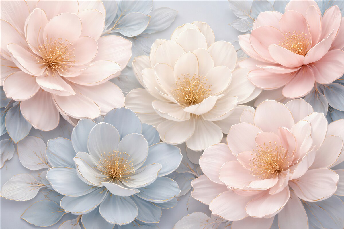 Fototapet Flori pastelate cu strălucire aurie