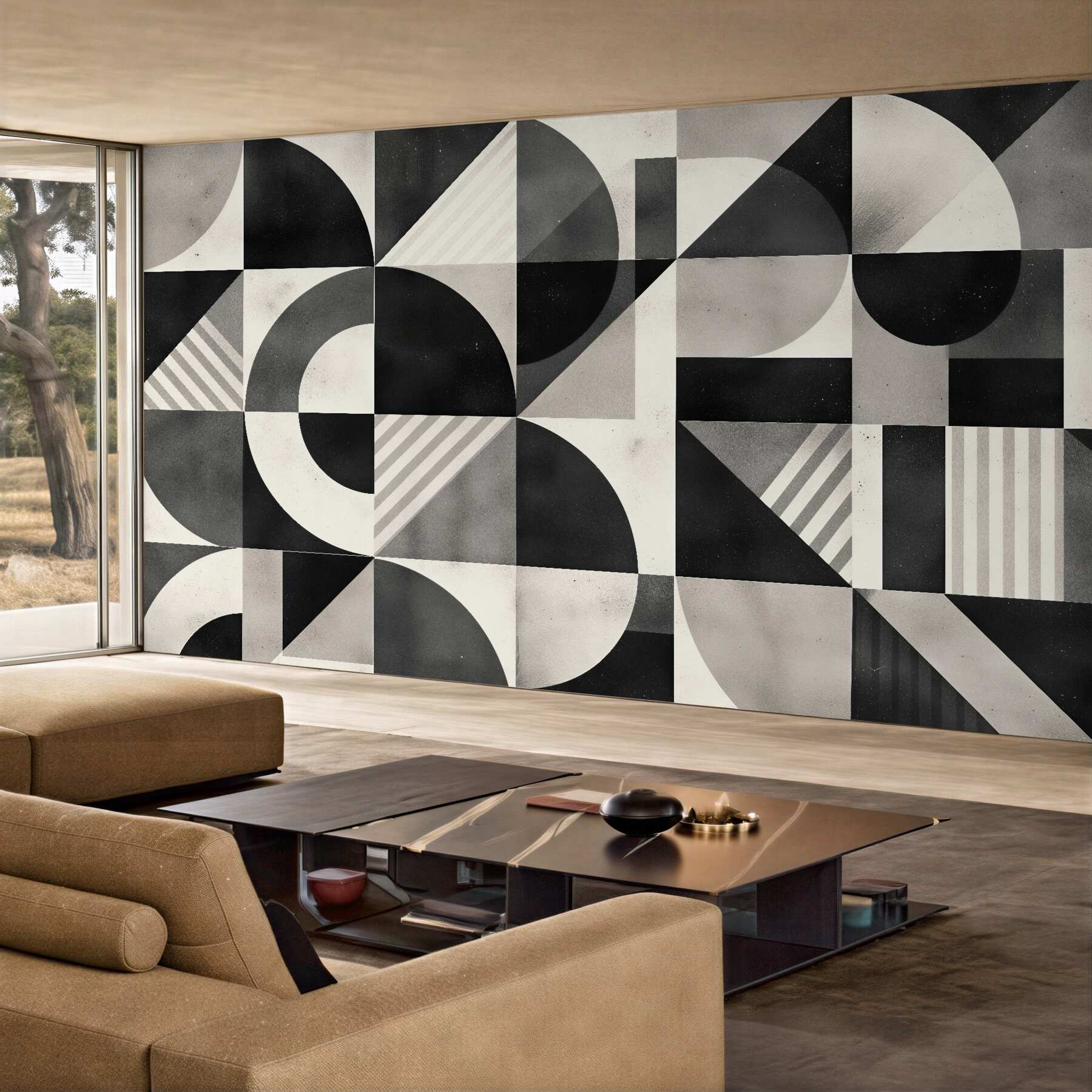 Fototapet Mozaic geometric în alb și negru