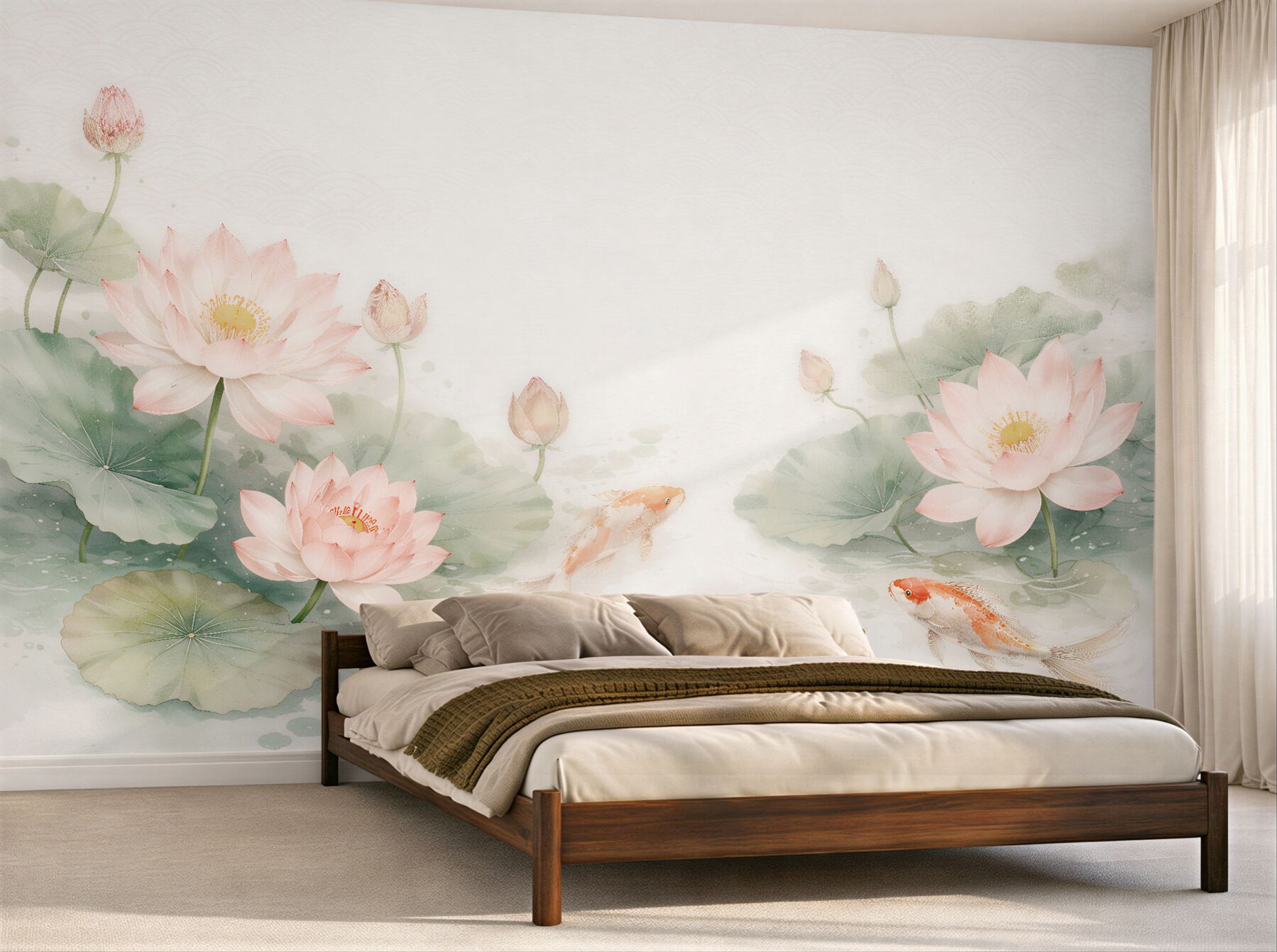 Fototapet Lotuși pastel cu crapi koi