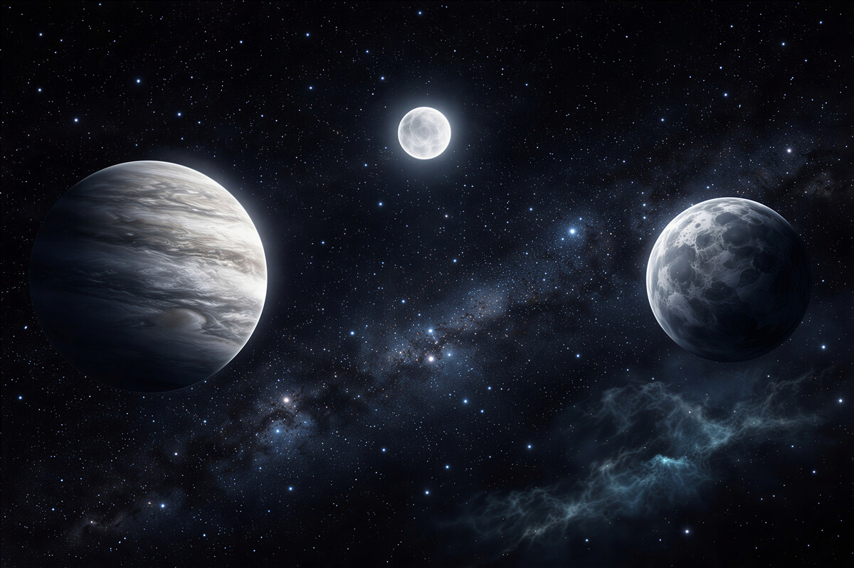 Fototapet Trei planete în cosmosul nocturn