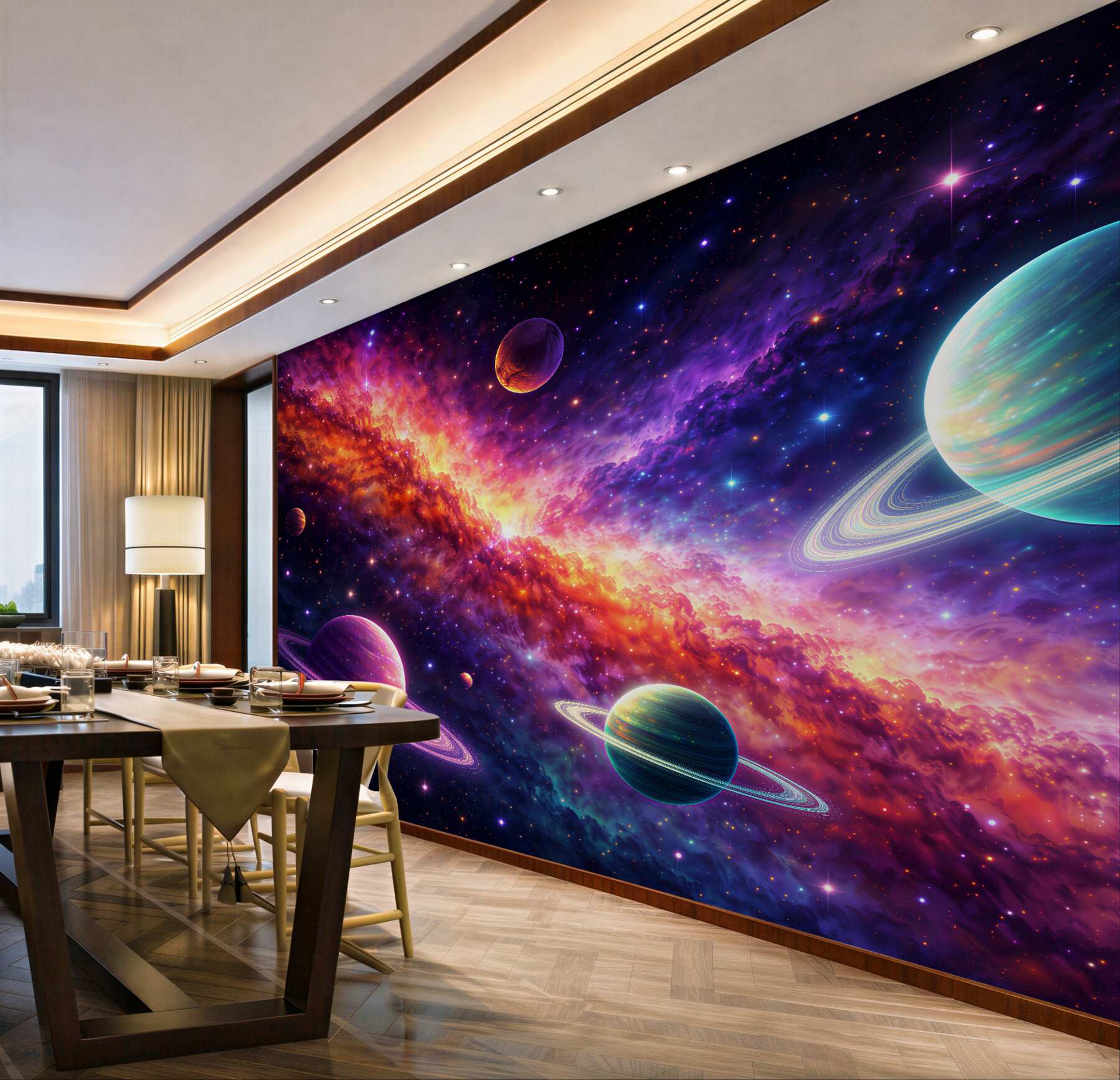 Fototapet Planete colorate în adâncul galaxiei