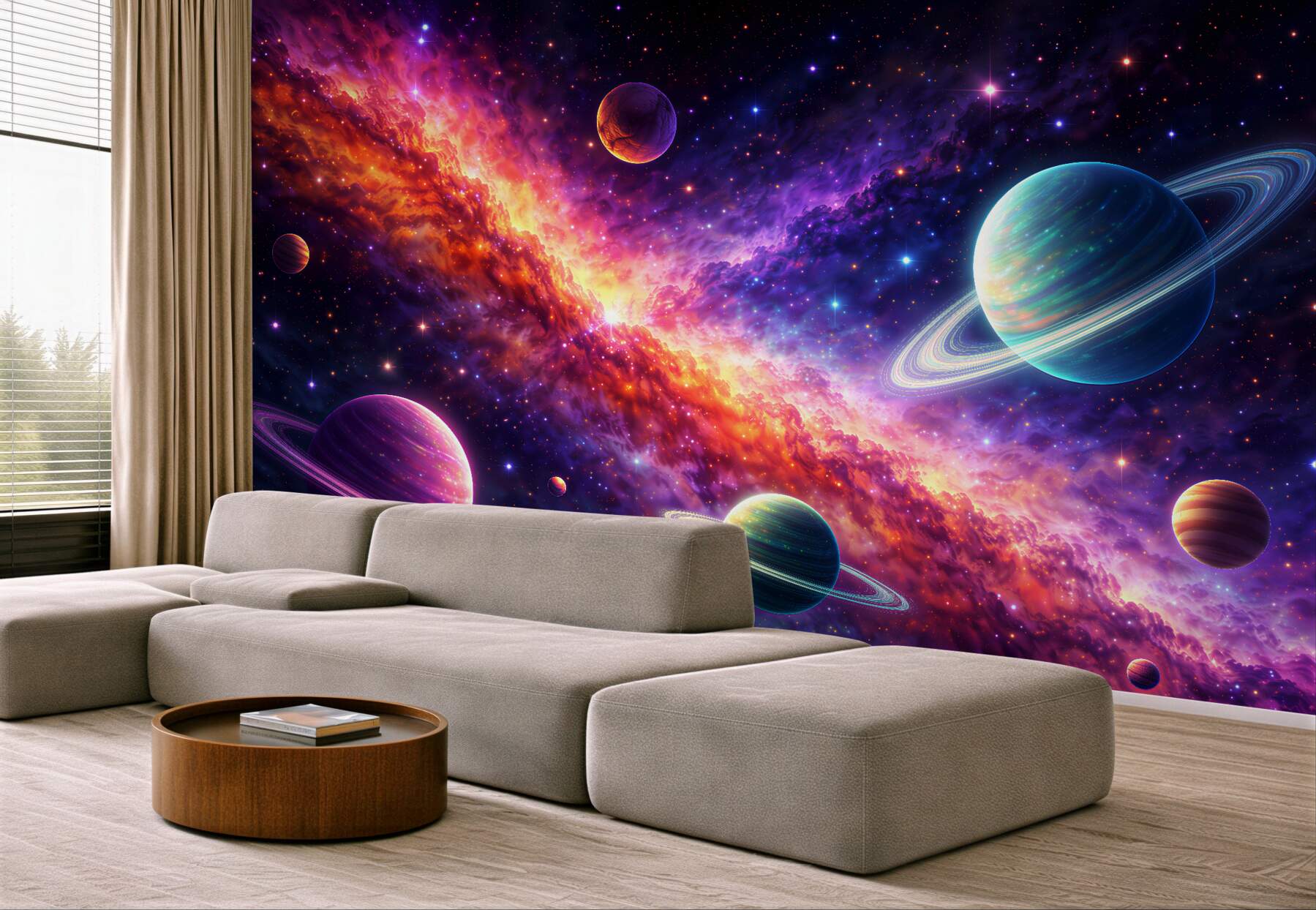 Fototapet Planete colorate în adâncul galaxiei