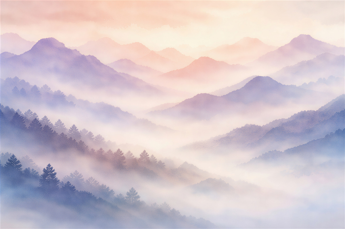 Fototapet Munți pastel în ceață
