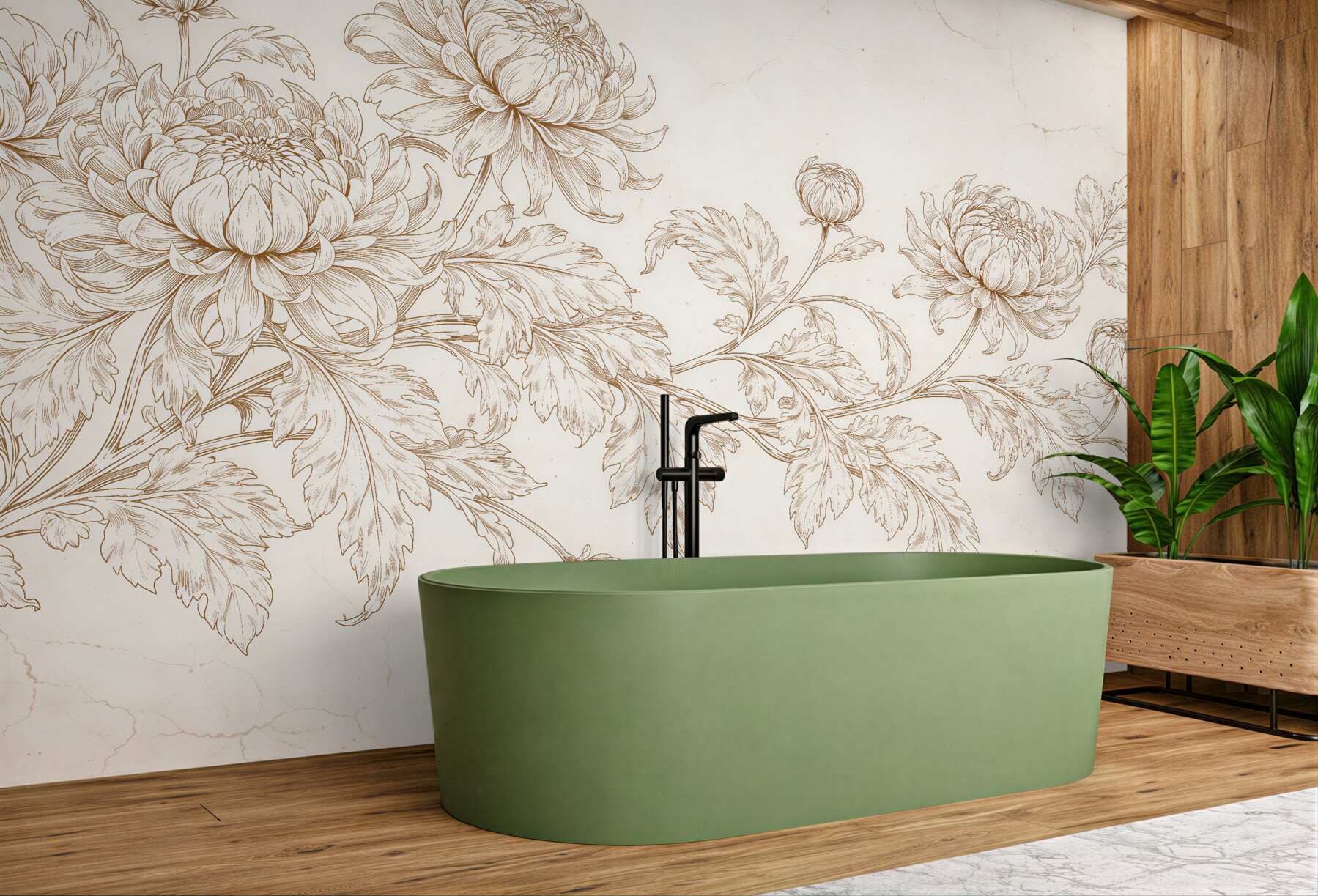 Fototapet Flori crem într-un desen elegant