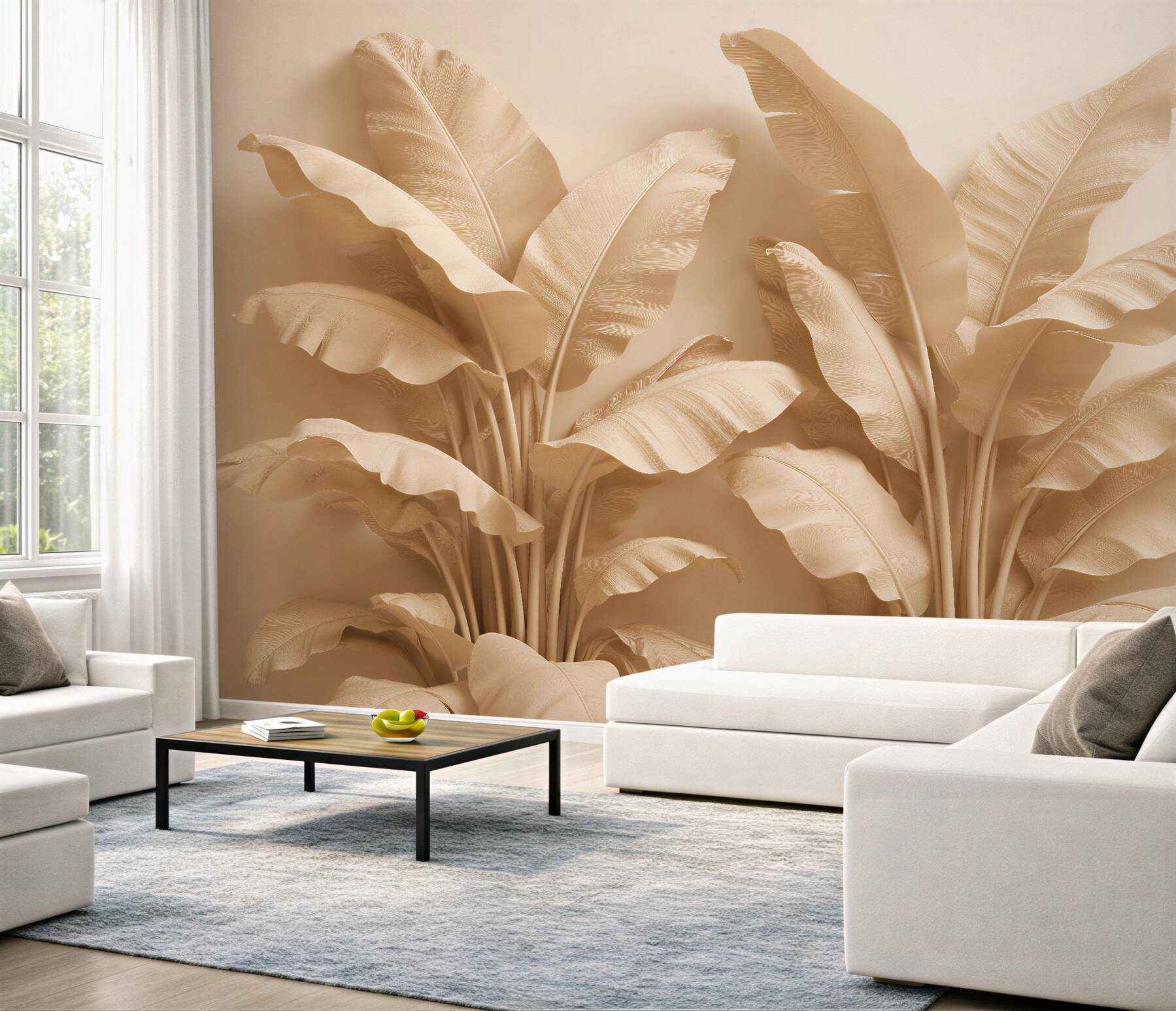 Fototapet Frunze tropicale bej 3D