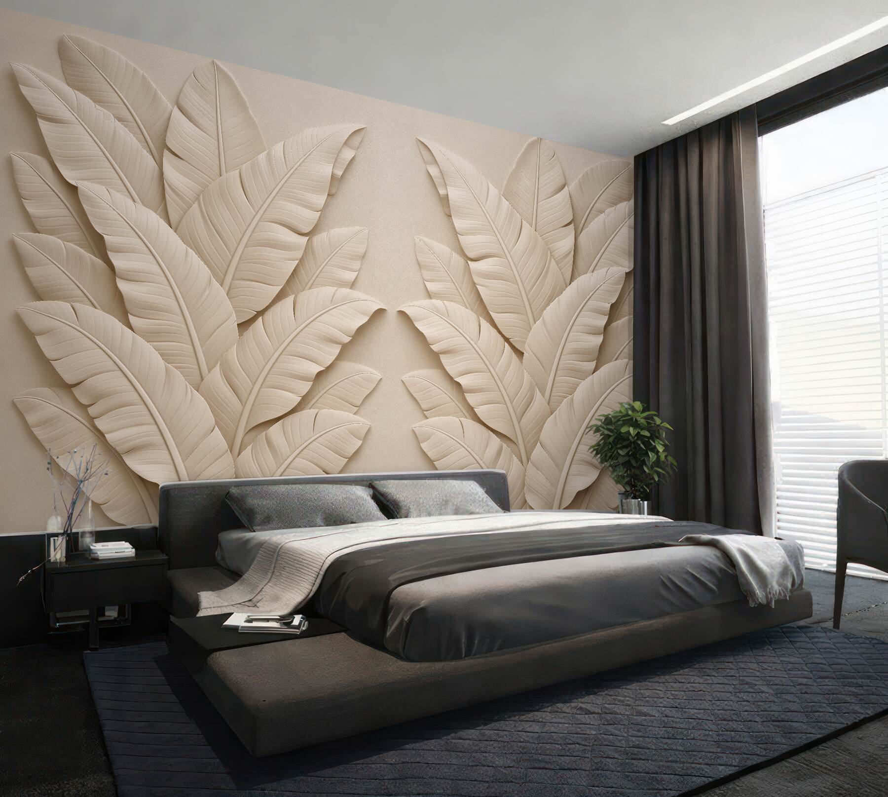 Fototapet Frunze bej în relief elegant