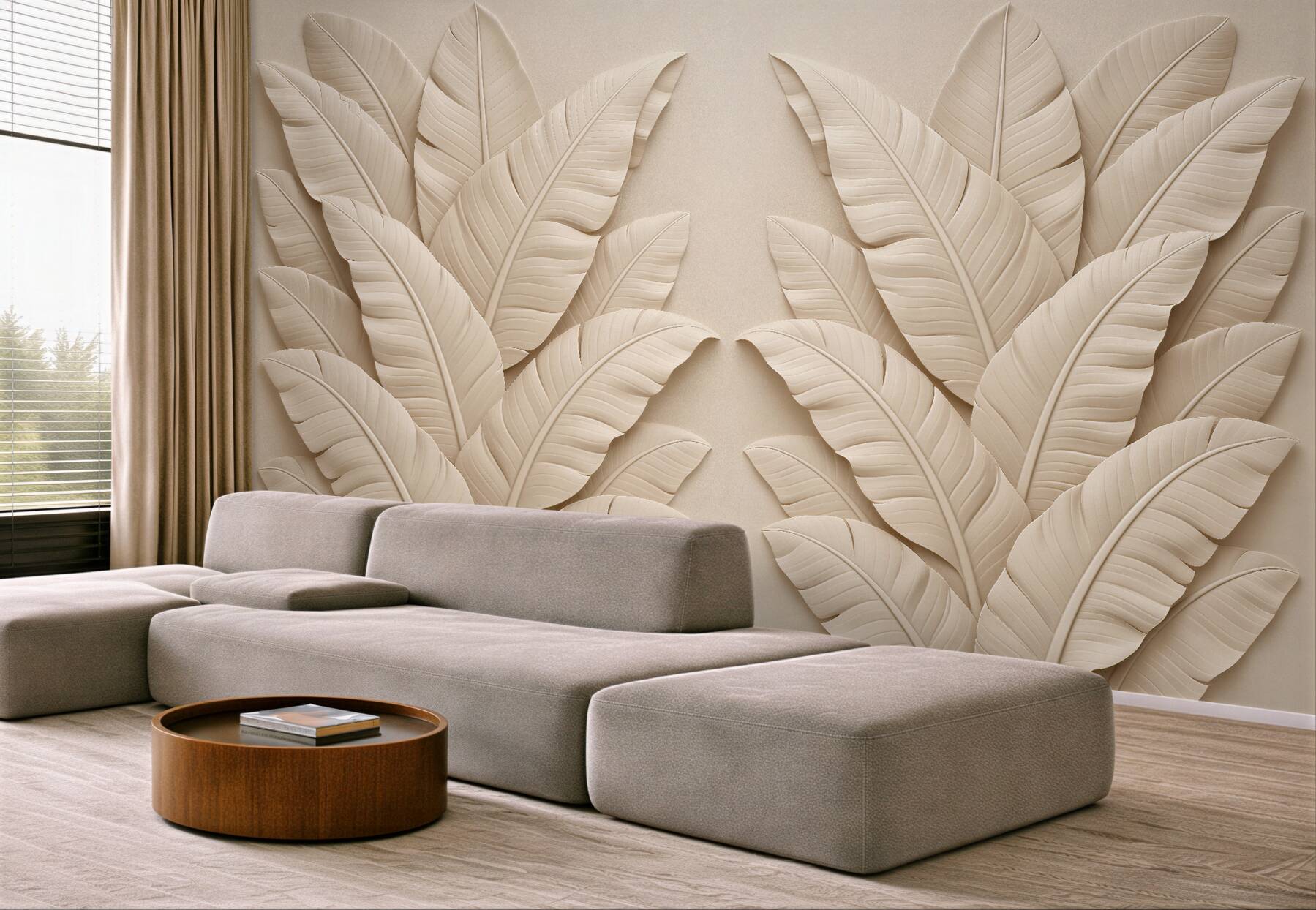 Fototapet Frunze bej în relief elegant