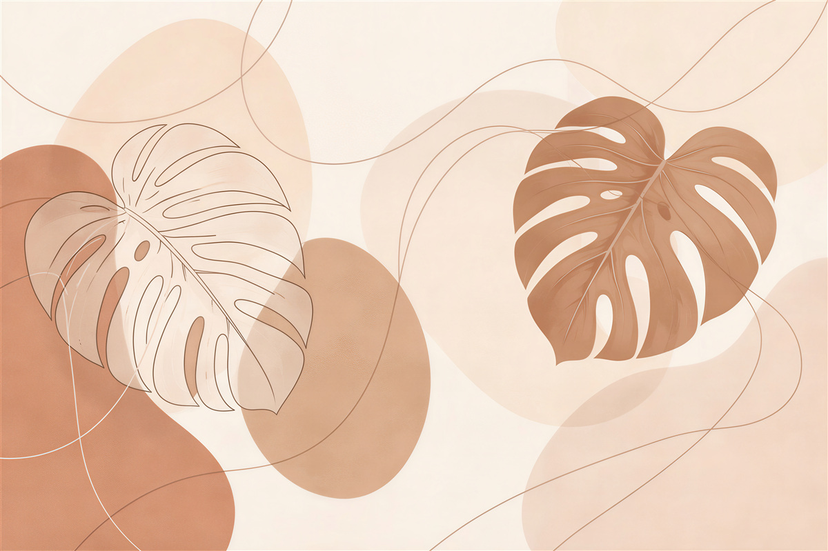 Fototapet Frunze minimaliste de monstera bej