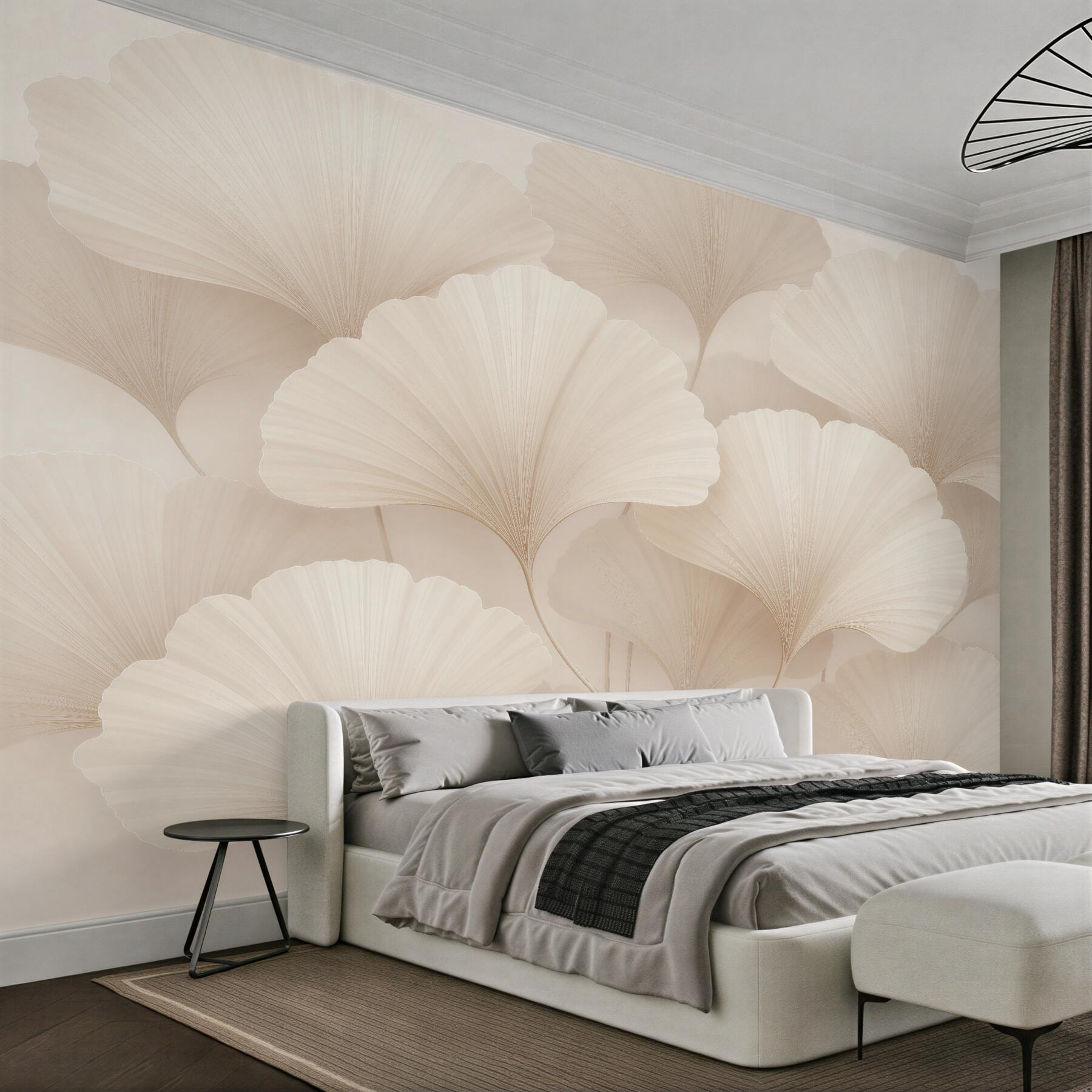 Fototapet Eleganță cu frunze de ginkgo crem