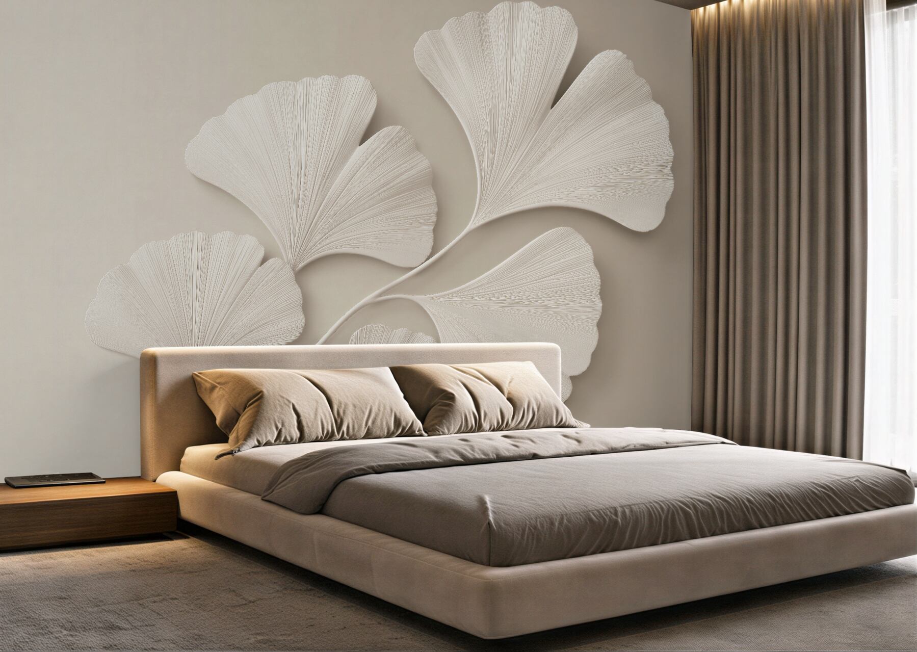 Fototapet Frunze crem de ginkgo în relief