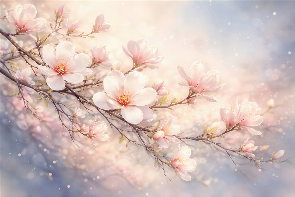 Fototapet Magnolie înflorită în lumină pastelată