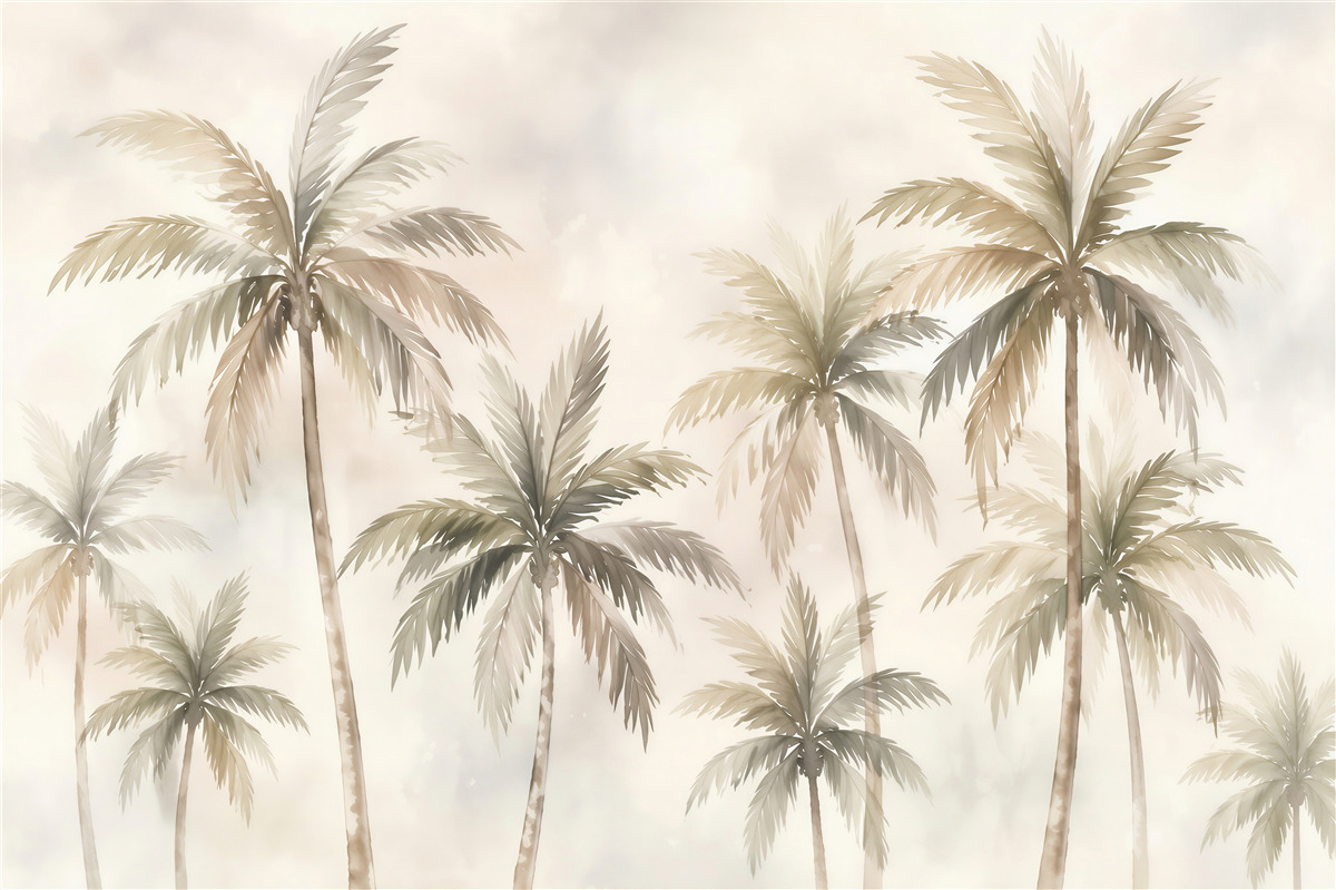 Fototapet Palmieri bej în ceață tropicală