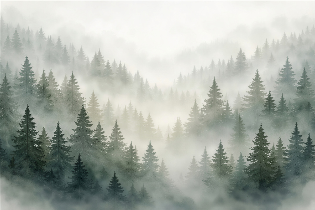 Fototapet Pădure cețoasă de molizi