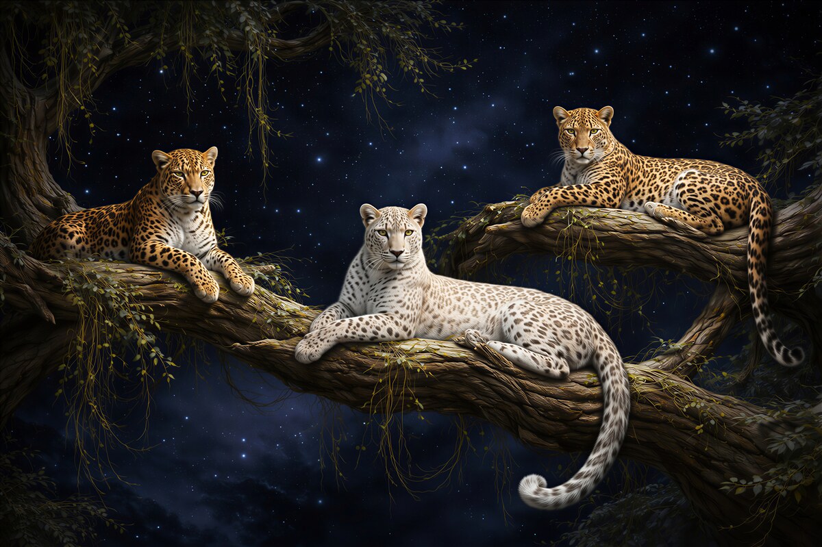 Fototapet Leoparzi sub cerul înstelat