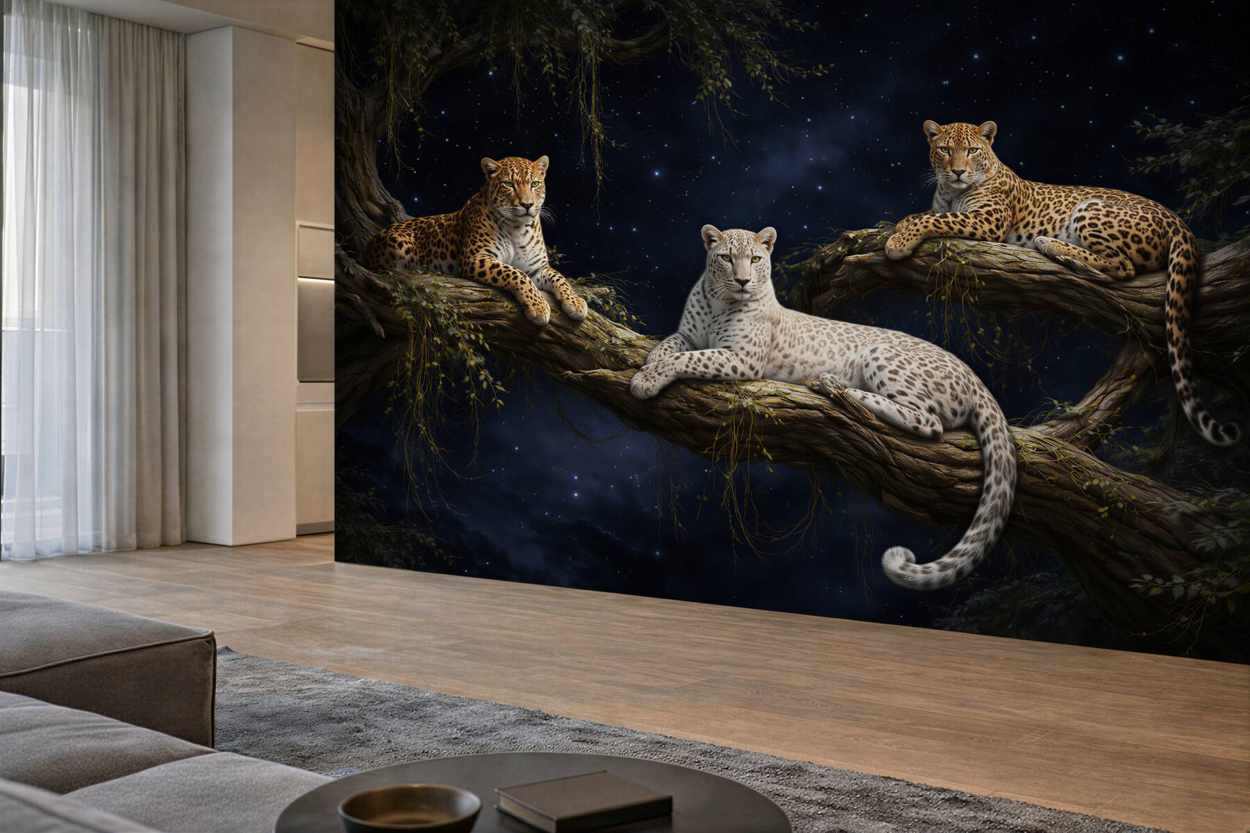 Fototapet Leoparzi sub cerul înstelat