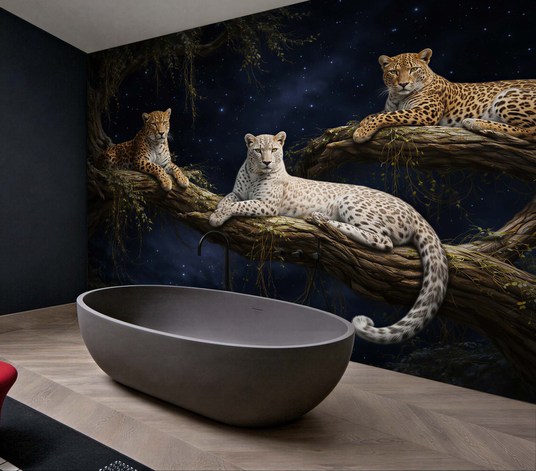 Fototapet Leoparzi sub cerul înstelat