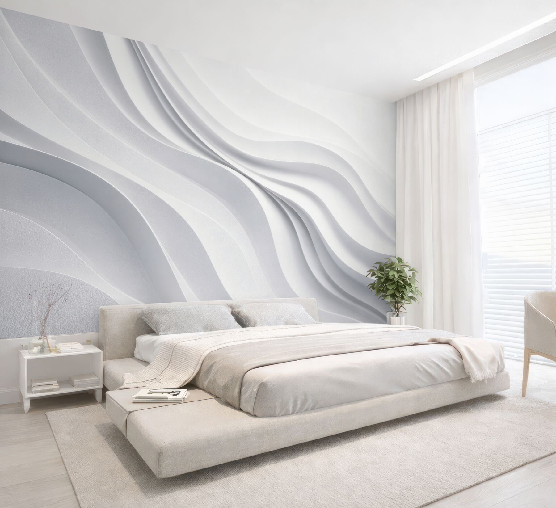 Fototapet Linii albe ondulate 3D