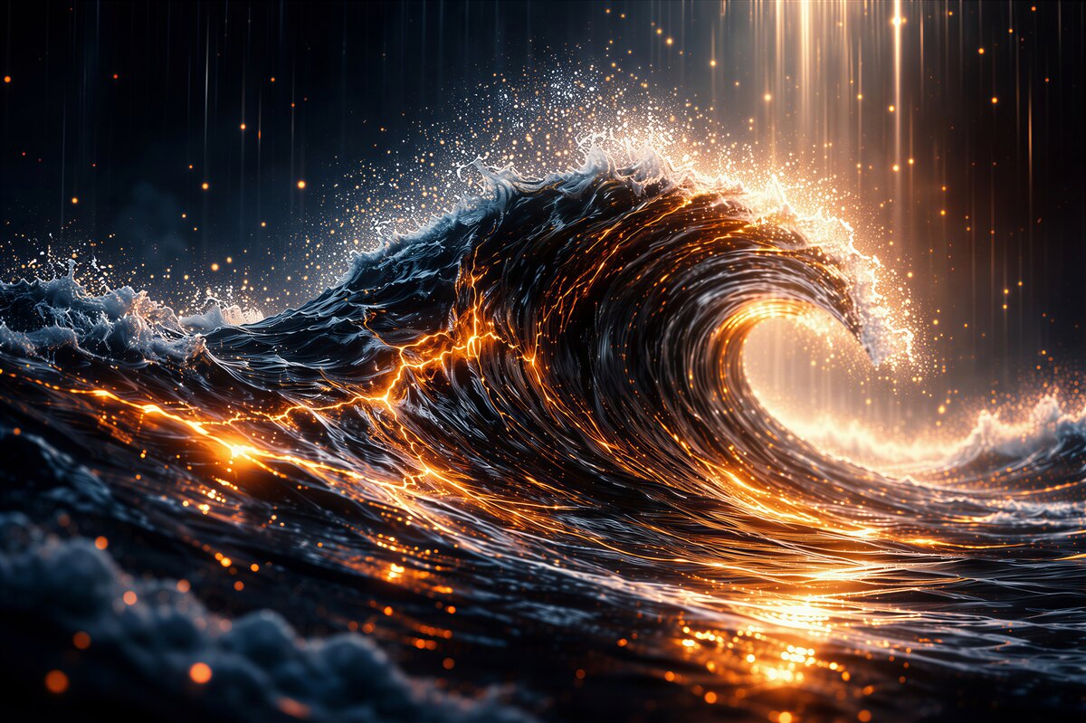 Fototapet Val auriu al oceanului nocturn