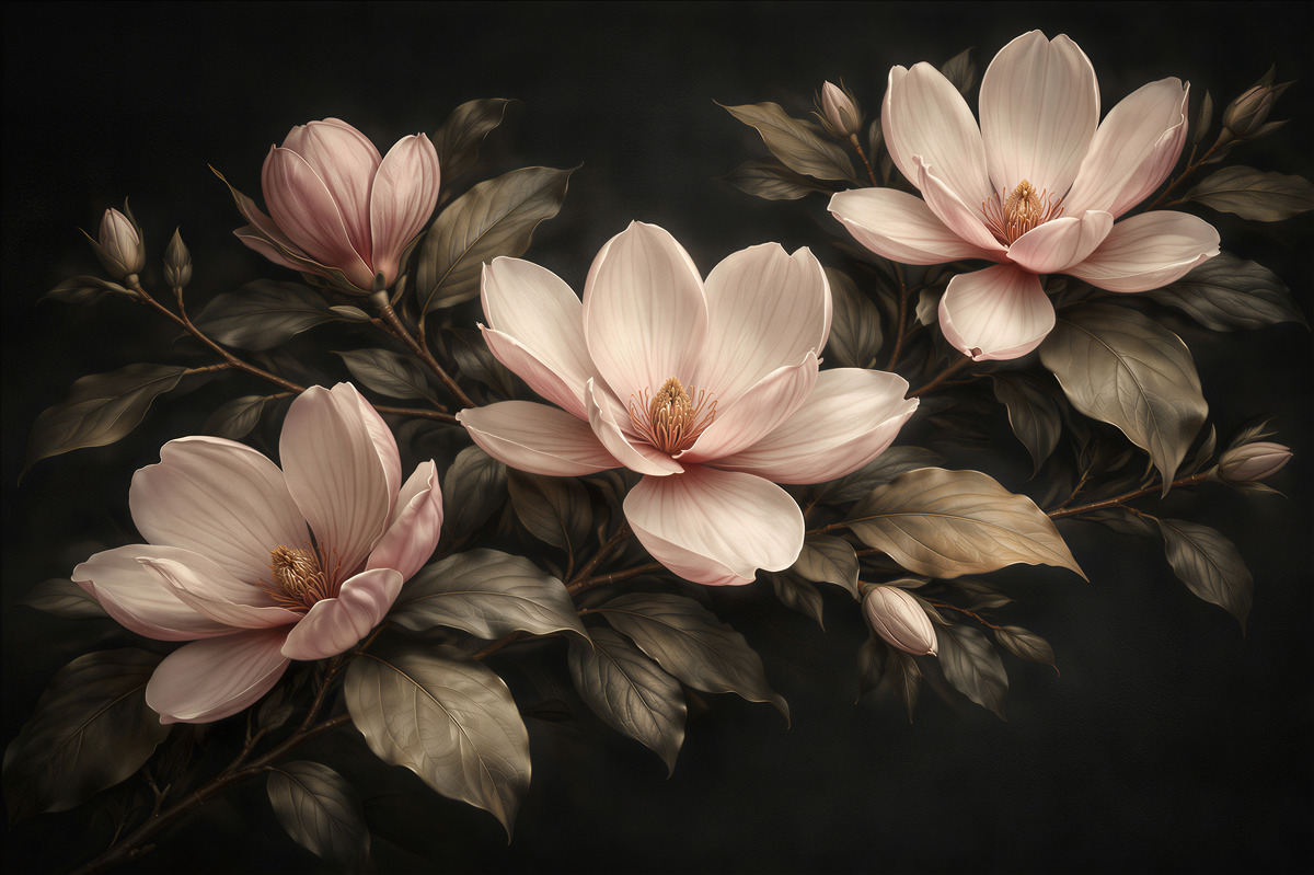 Fototapet Magnolii senzuale pe fundal închis