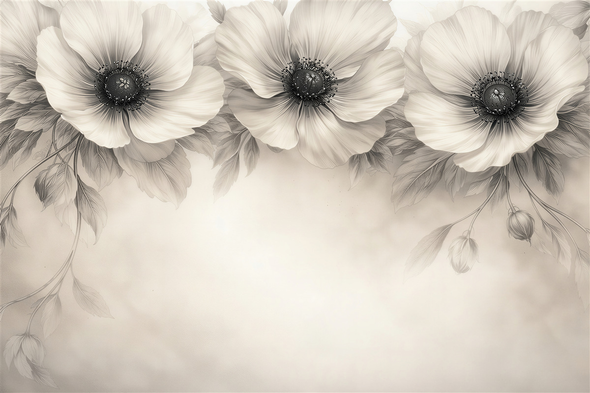 Fototapet Flori elegante în nuanțe de sepia