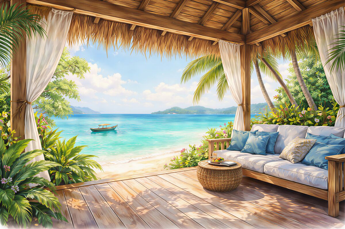 Fototapet Terasă tropicală lângă plaja paradisului