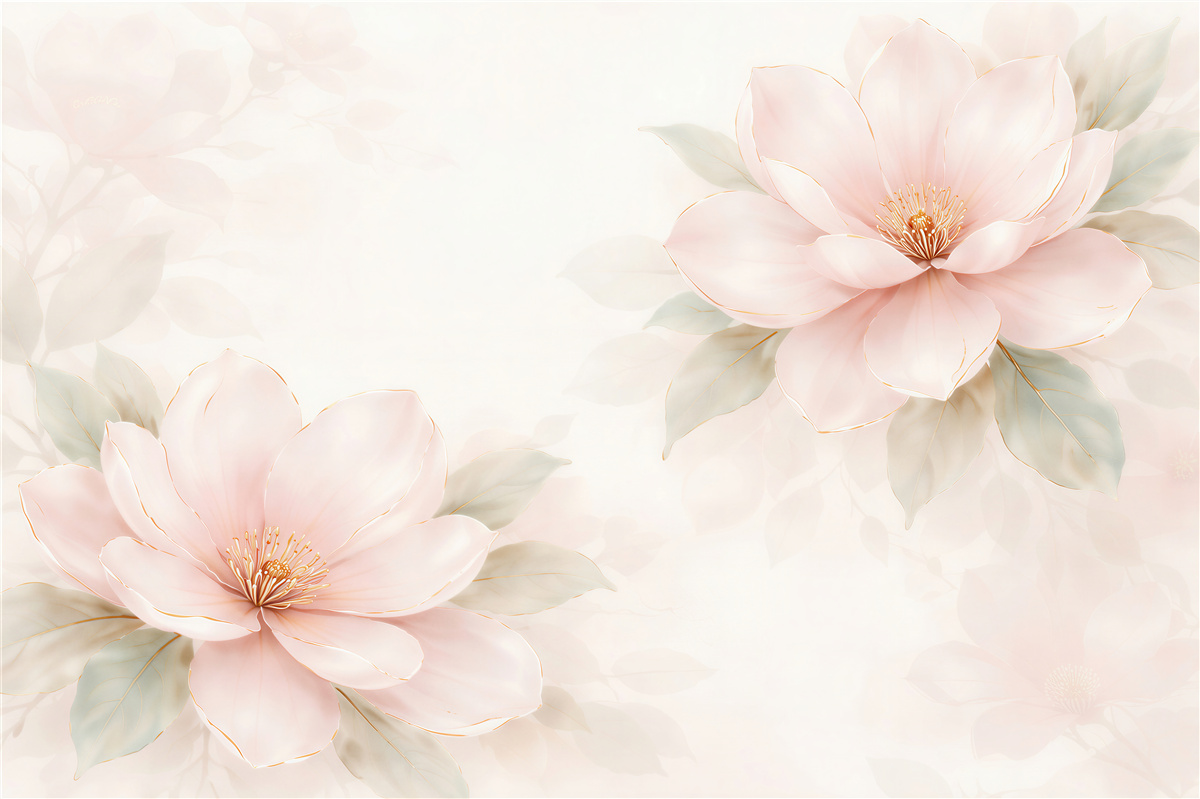 Fototapet Magnolii pudrate cu linie aurie