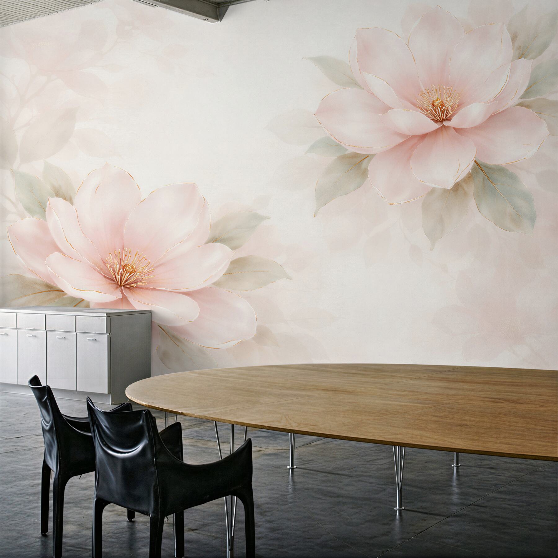Fototapet Magnolii pudrate cu linie aurie