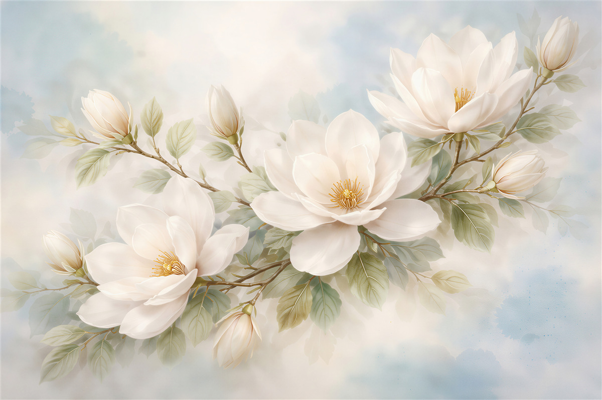 Fototapet Magnolii delicate în ceață pastelată