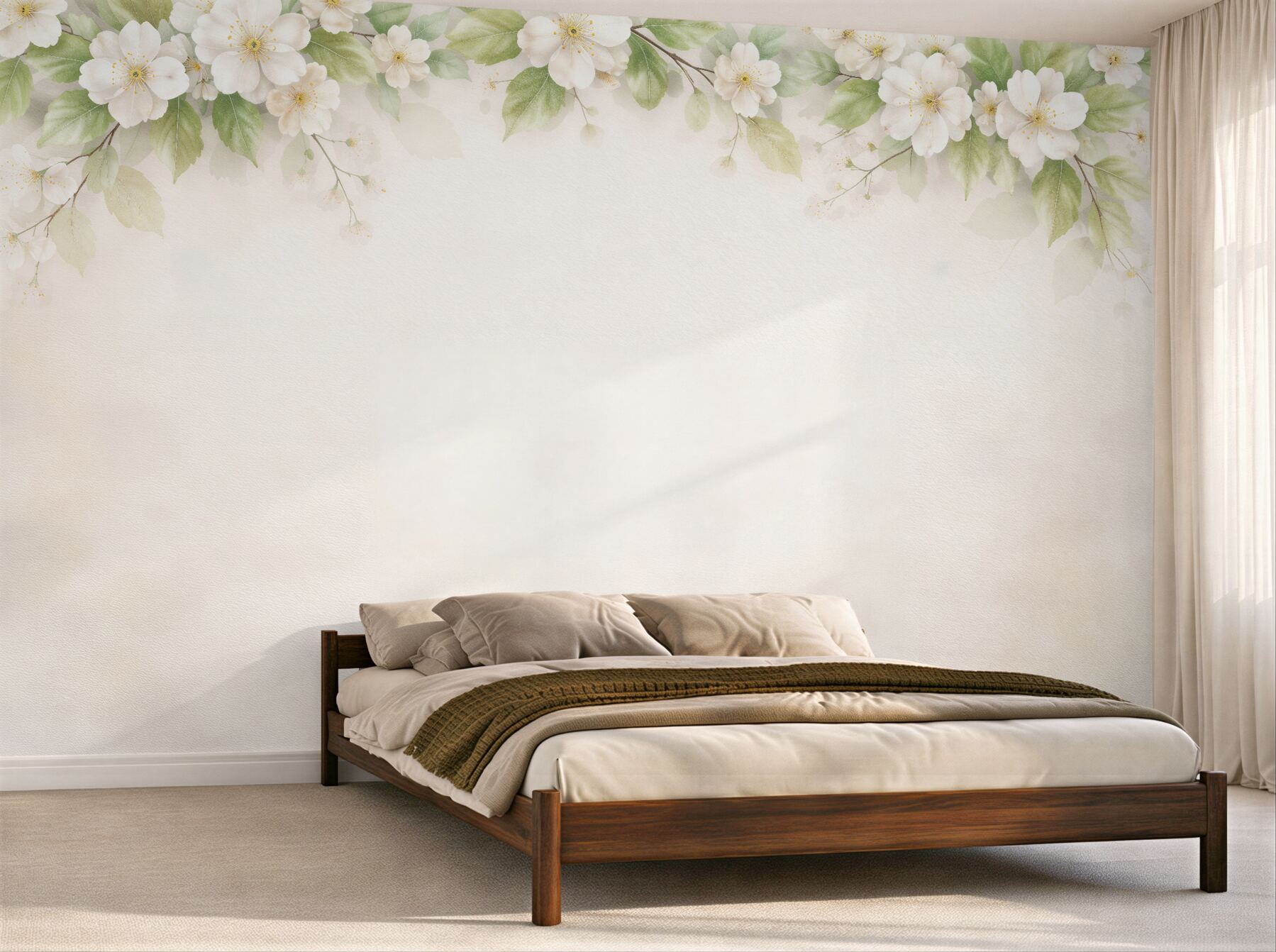 Fototapet Flori albe delicate și frunze verzi