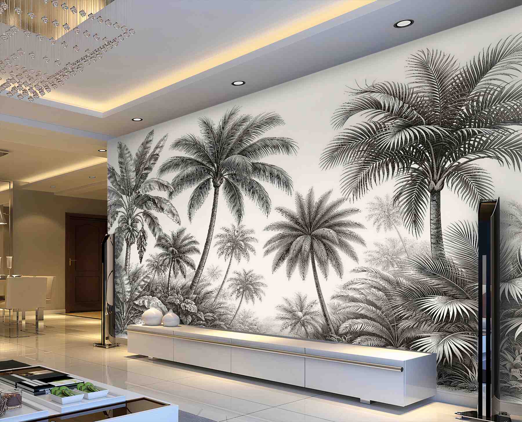 Fototapet Palmieri tropicali în desen