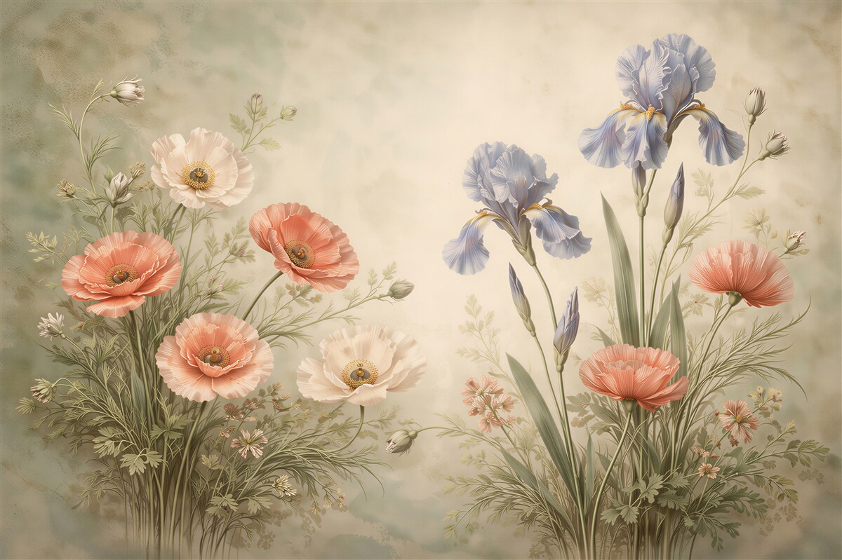 Fototapet Maci și iriși pastel