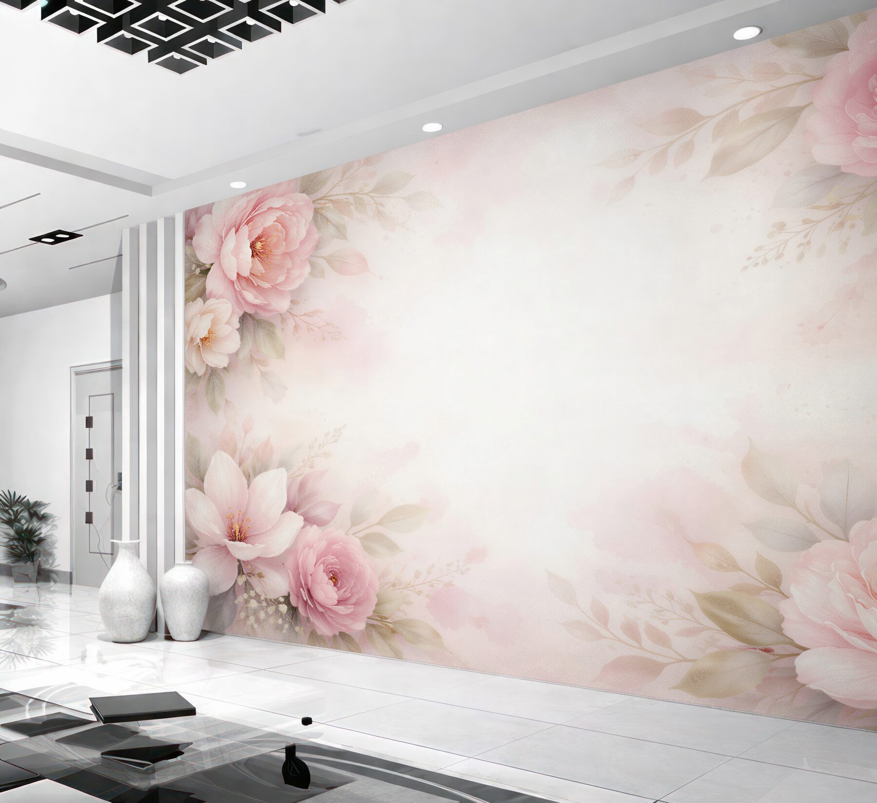 Fototapet Bujori pudrați într-un decor romantic
