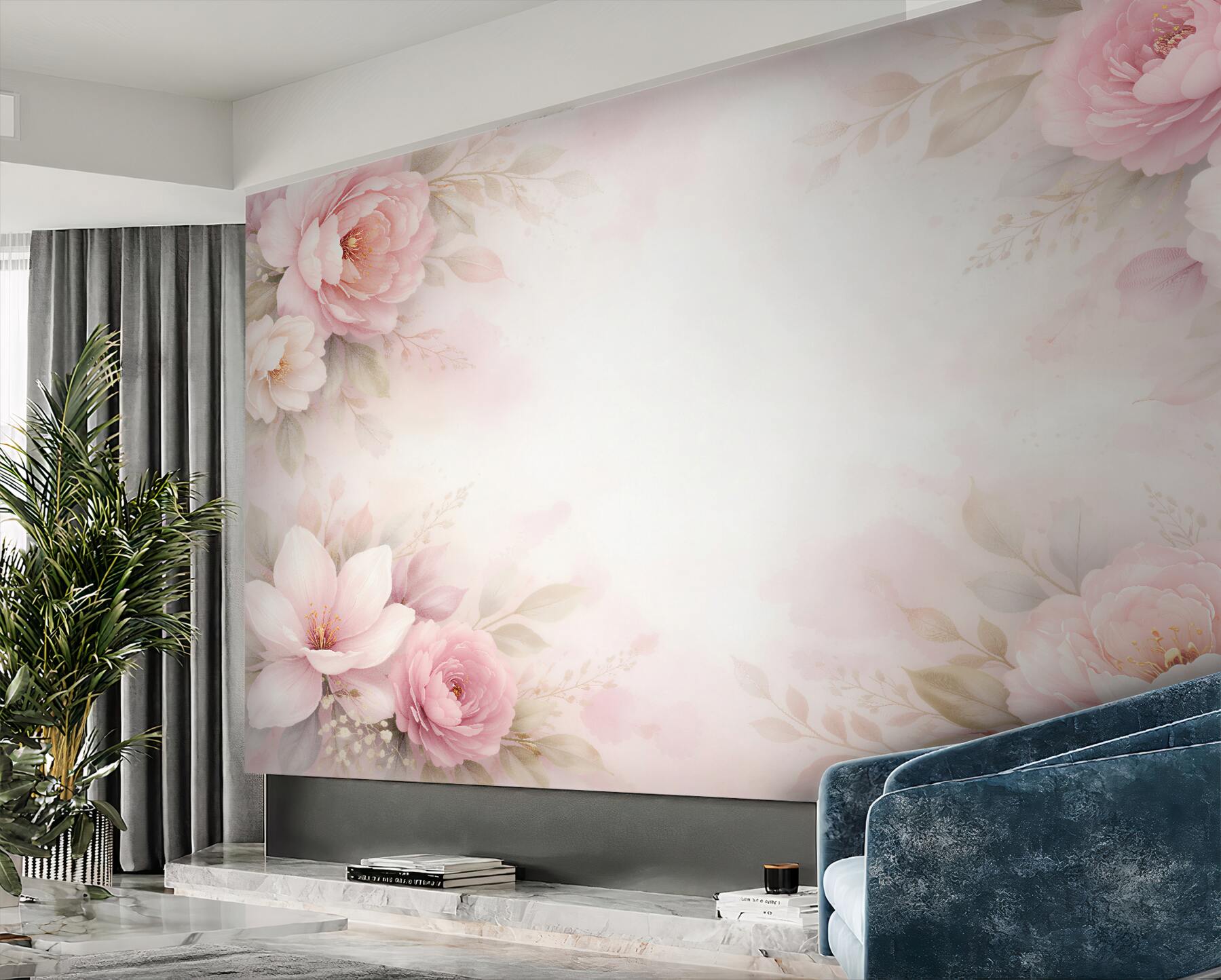 Fototapet Bujori pudrați într-un decor romantic